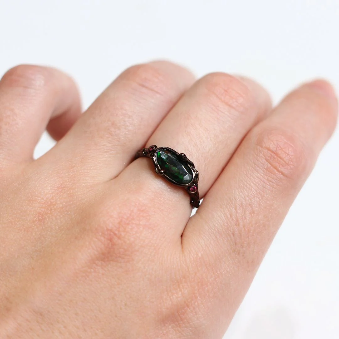 Sterling Silver Black Rhodium-Plated Black Opal Ring - Image 3