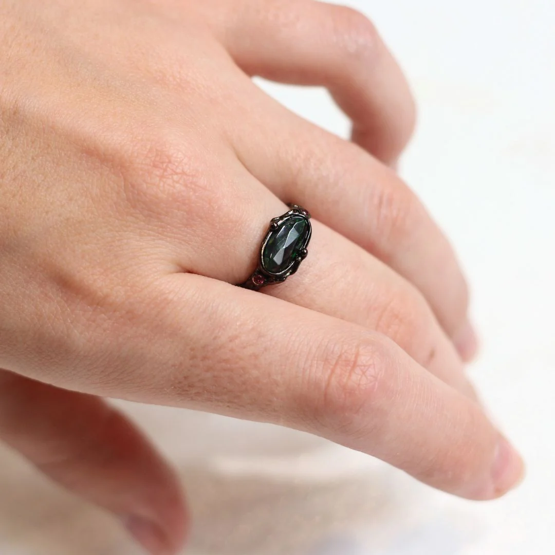 Sterling Silver Black Rhodium-Plated Black Opal Ring - Image 4