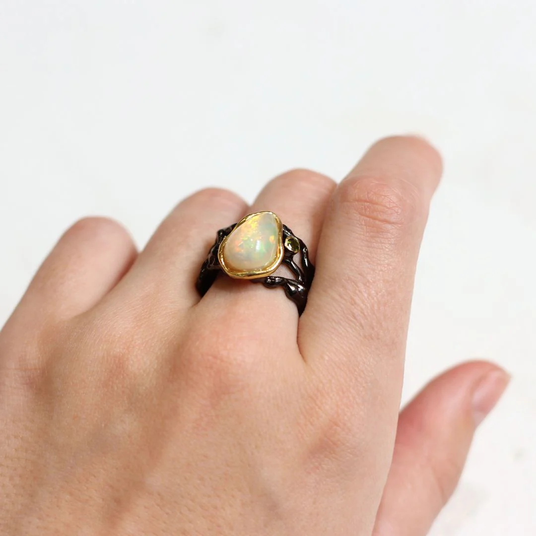 Sterling Silver Black Rhodium-plated Opal Ring - Image 2