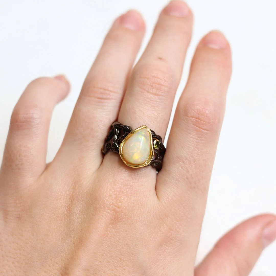 Sterling Silver Black Rhodium-plated Opal Ring - Image 3