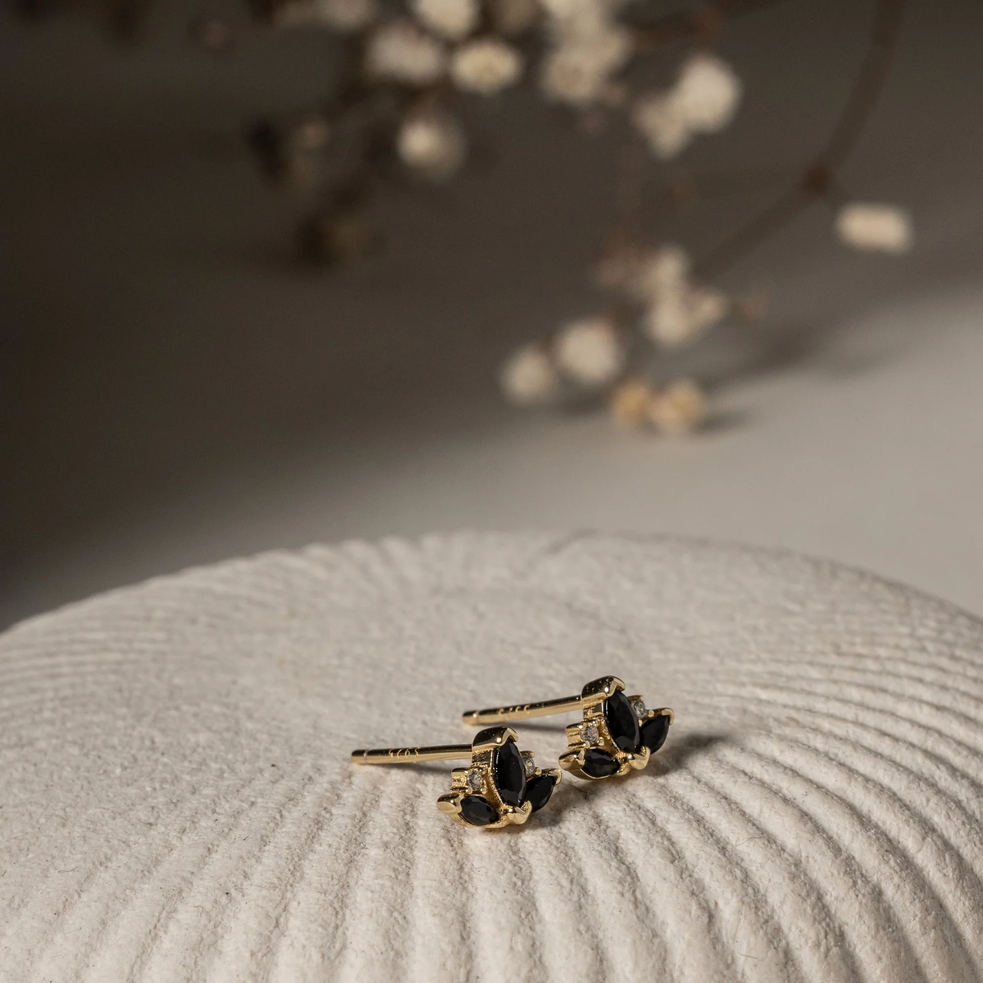 Sterling Silver Black & White Lotus Stud Earrings - Image 2