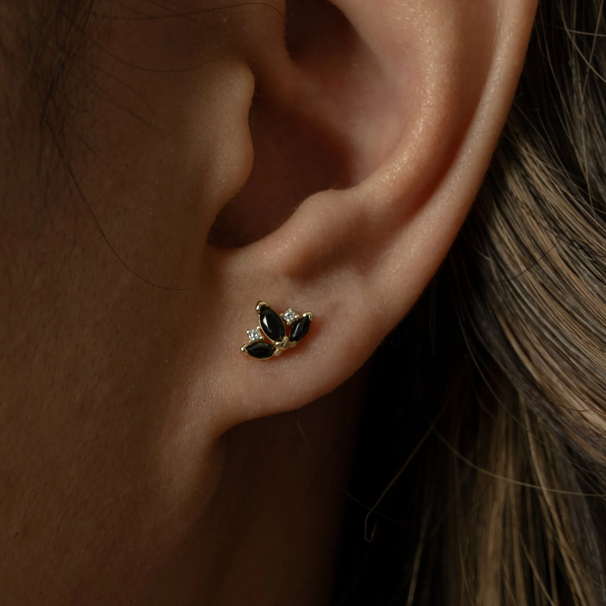 Sterling Silver Black & White Lotus Stud Earrings - Image 3