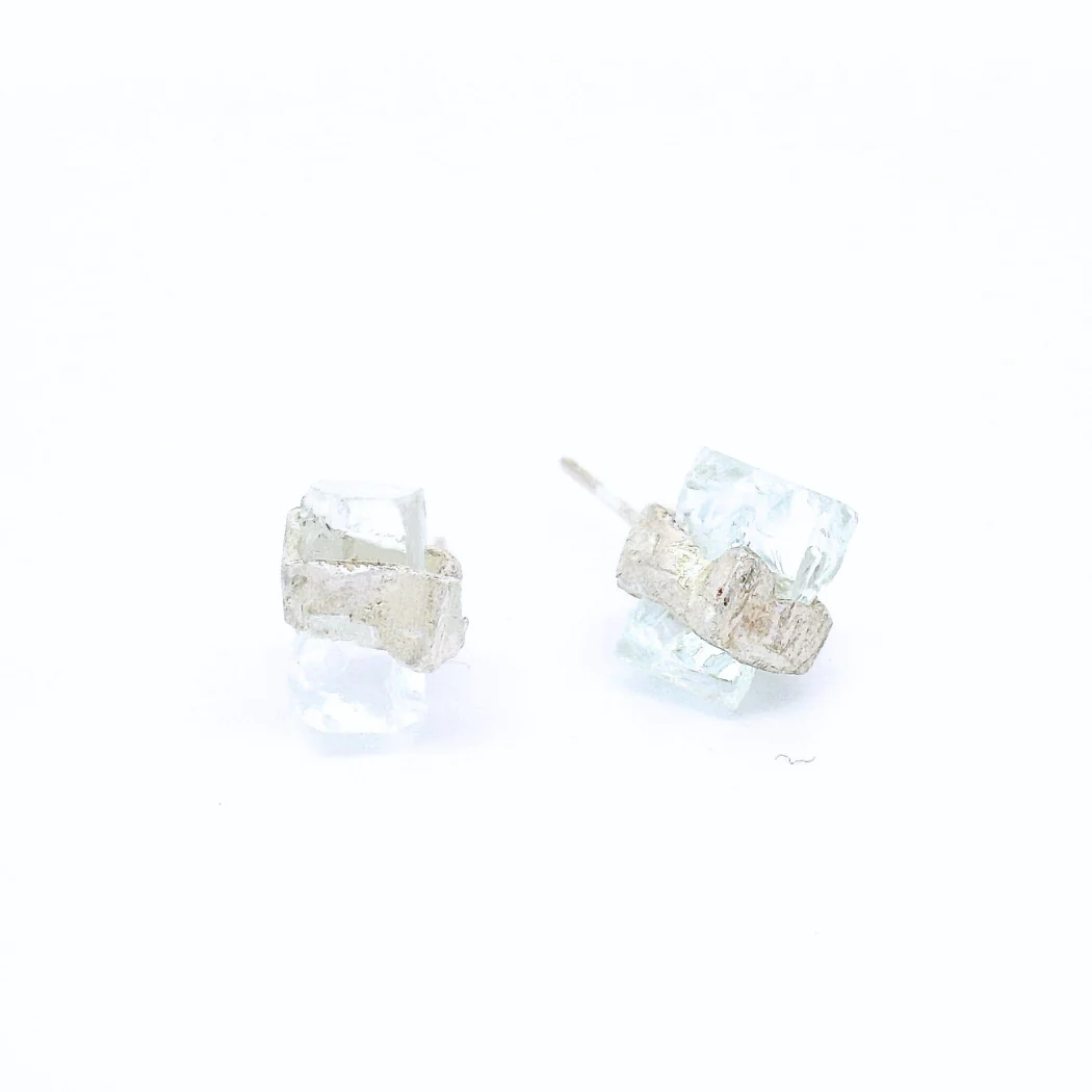 Sterling Silver Bus Stop Glass Stud Earrings - Image 4
