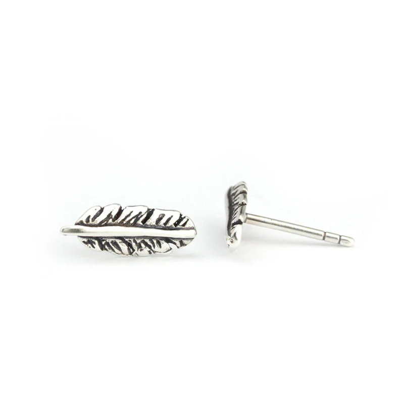 Sterling Silver Feather Stud Earrings - Image 2
