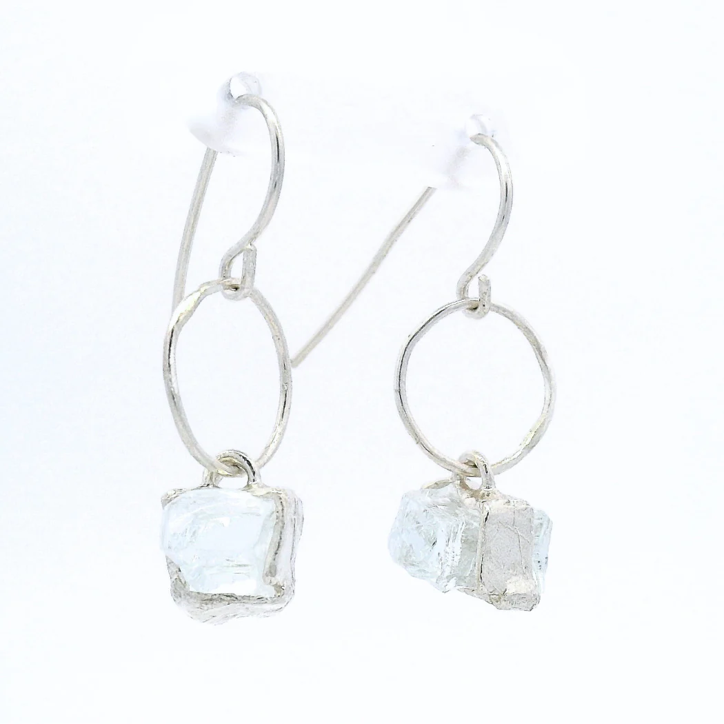 Sterling Silver Bus Stop Glass Hoop Earrings - Image 3