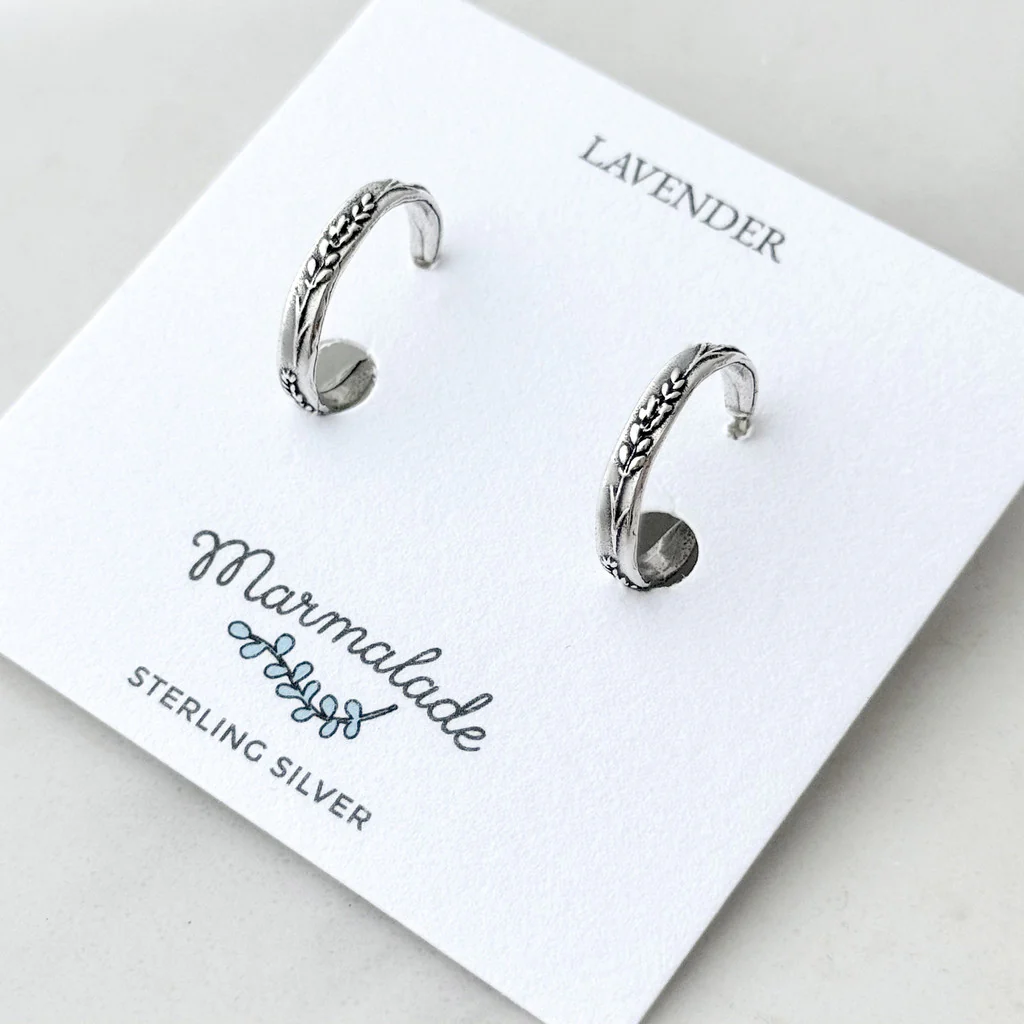 Silver Lavender Hoop Earrings - Image 3