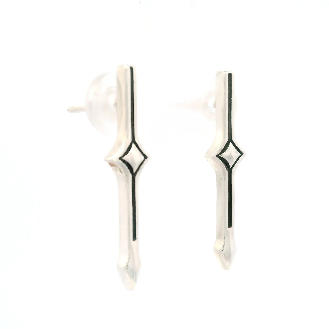 Sterling Silver Lozenge Bar Stud Earrings - Image 3