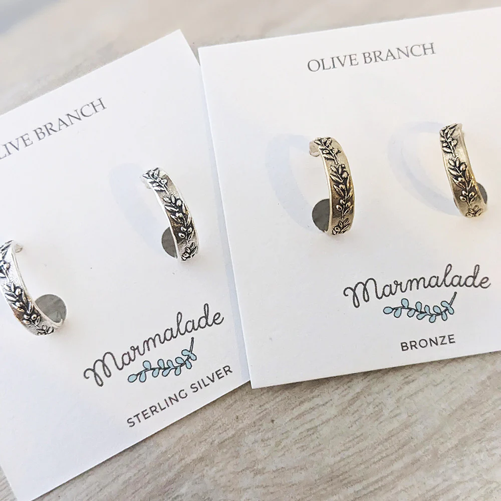 Sterling Silver Olive Branch Hoop Earrings - Image 3