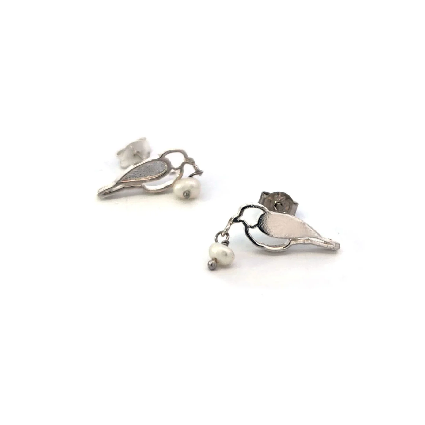 Sterling Silver Pearl Bird Studs - Image 2