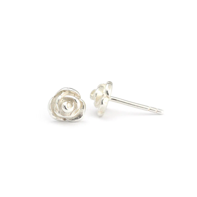 Sterling Silver Rose Stud Earrings - Image 2