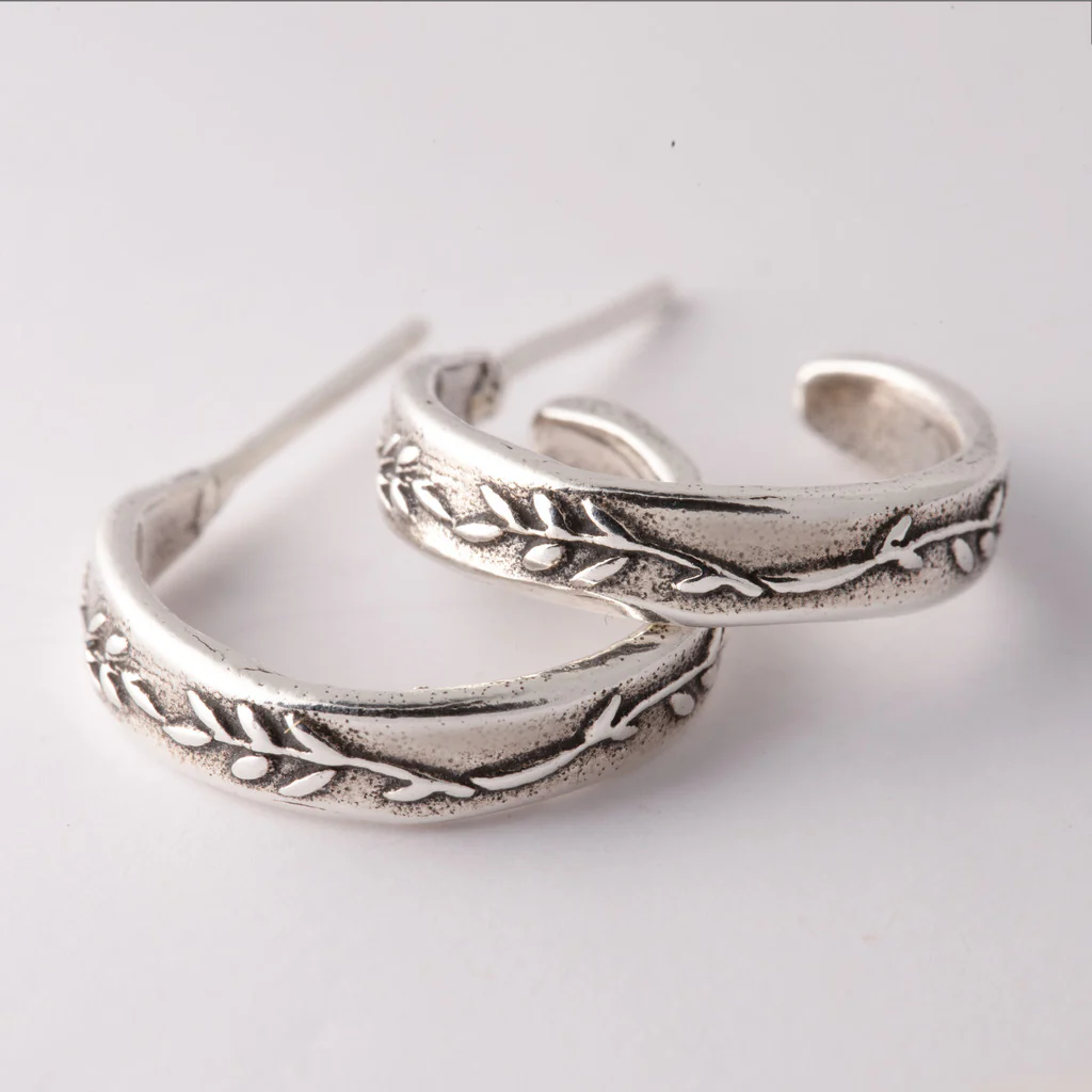 Sterling Silver Vine Hoop Earring - Image 2