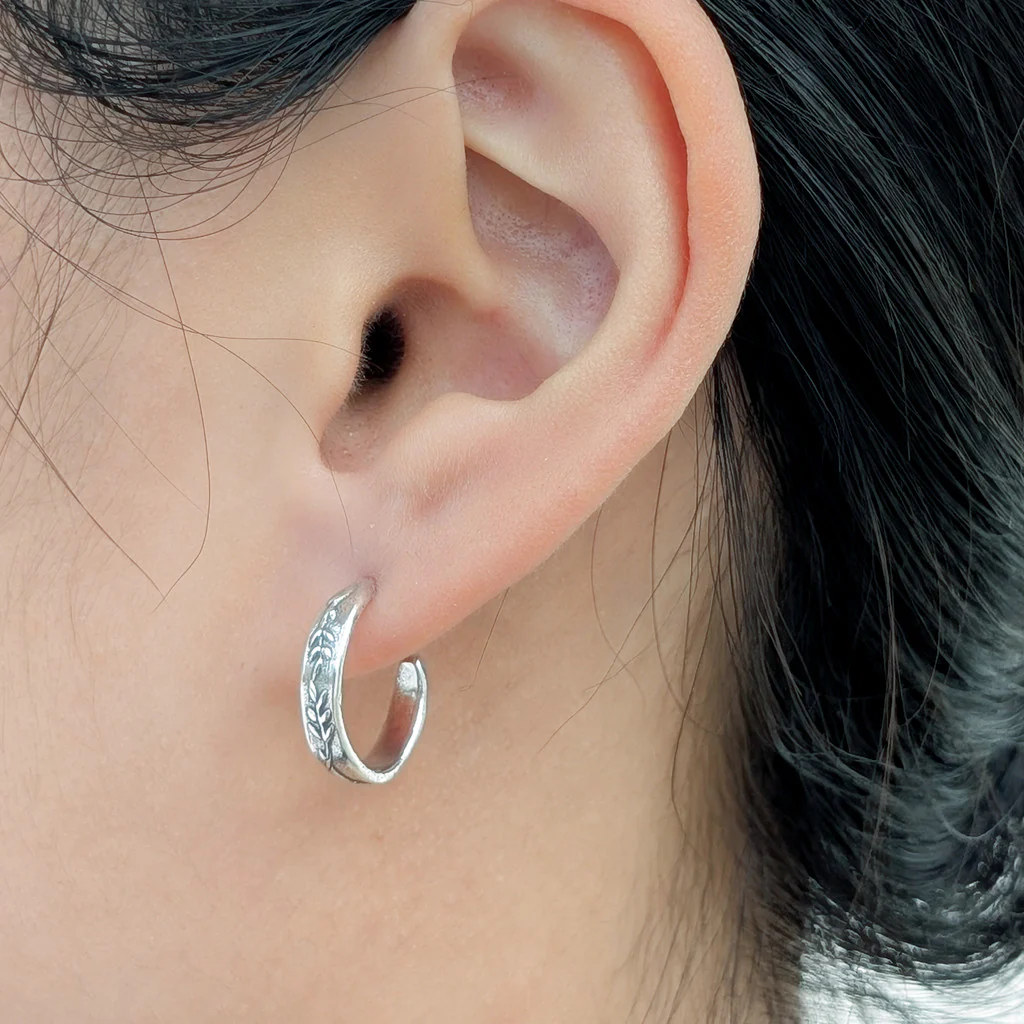 Sterling Silver Vine Hoop Earring - Image 3
