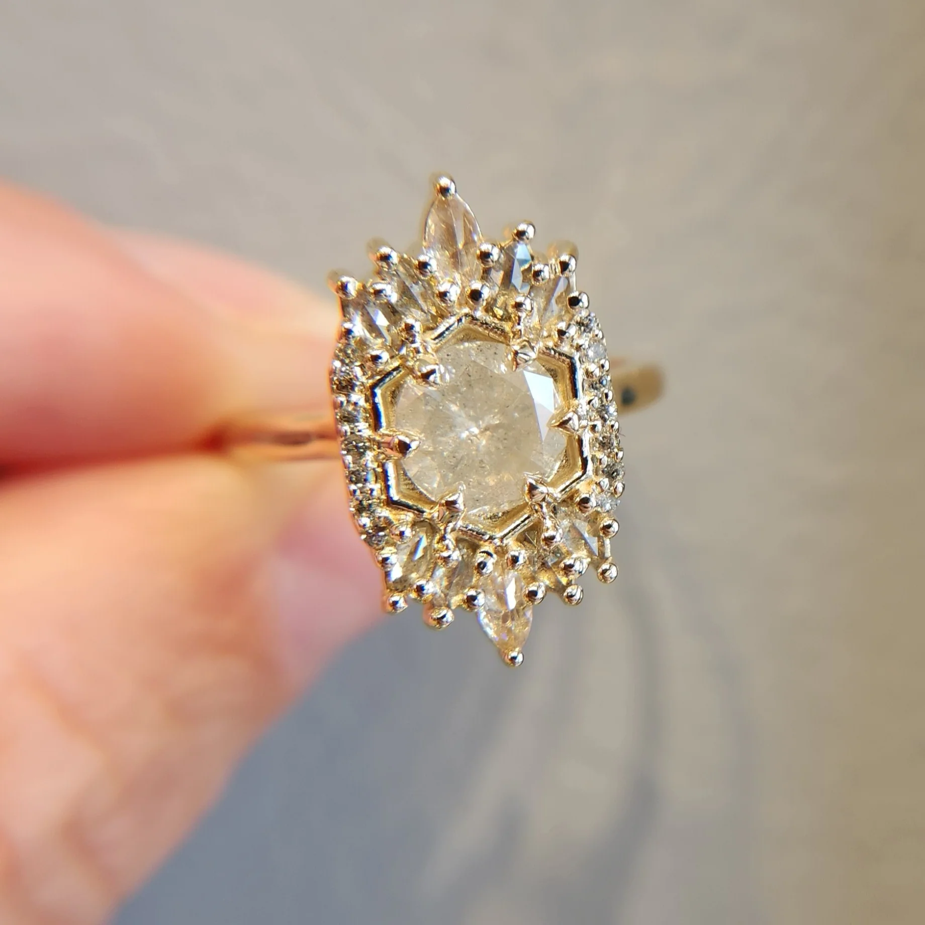 10k Yellow Halo Engagement Ring with 1.08ct Grey Rose-Cut Diamond - Image 3