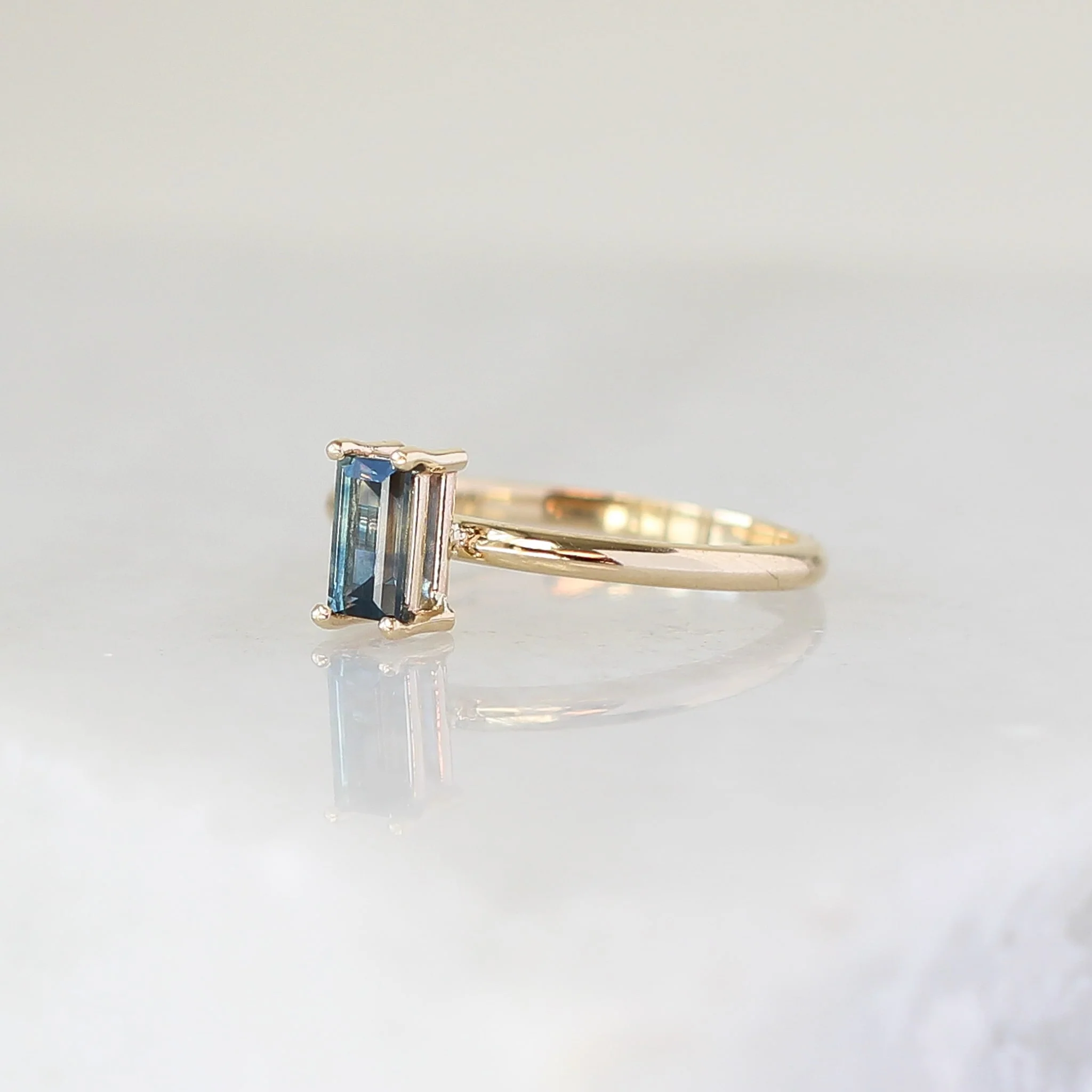 Teal Baguette Sapphire Engagement Ring - Image 2