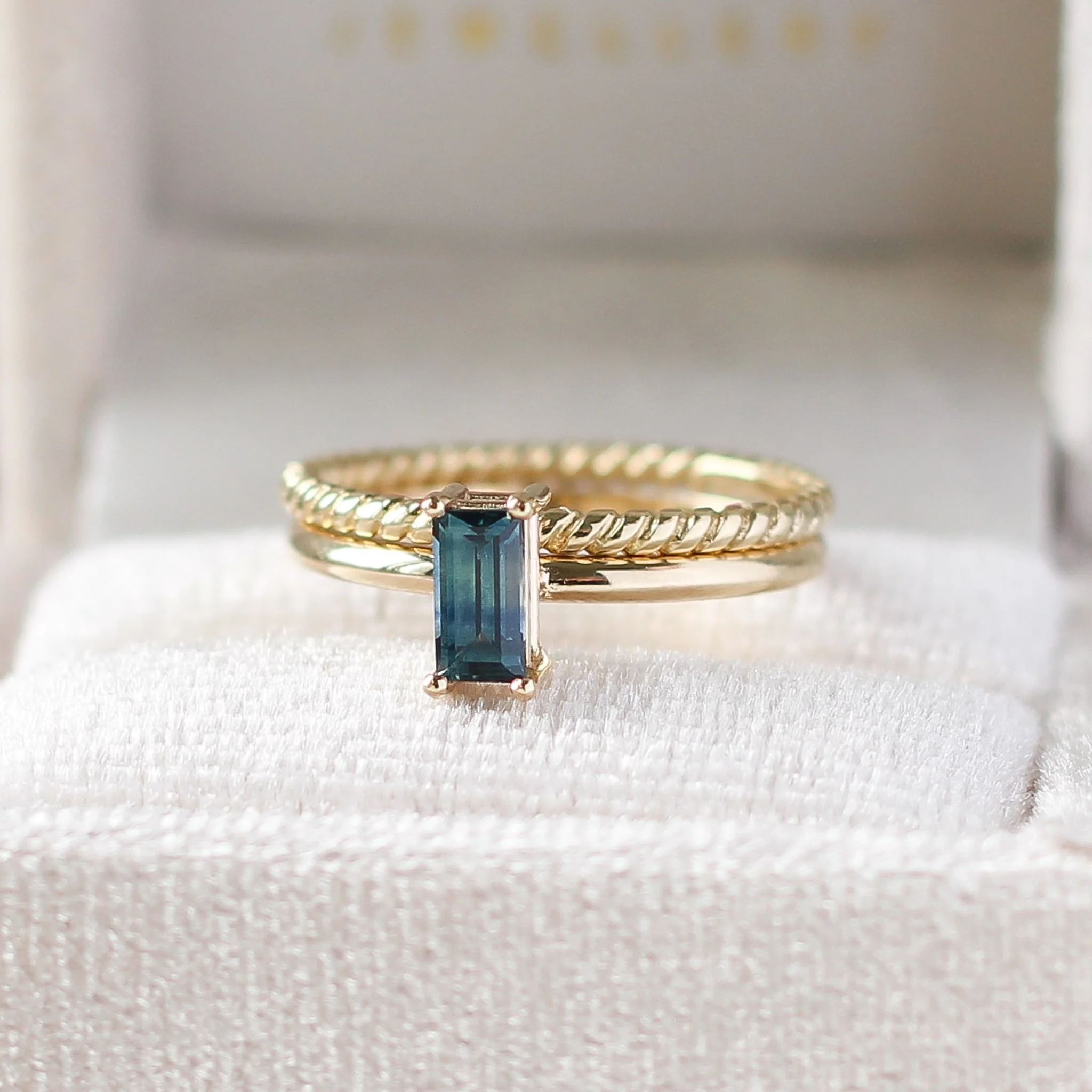 Teal Baguette Sapphire Engagement Ring - Image 3