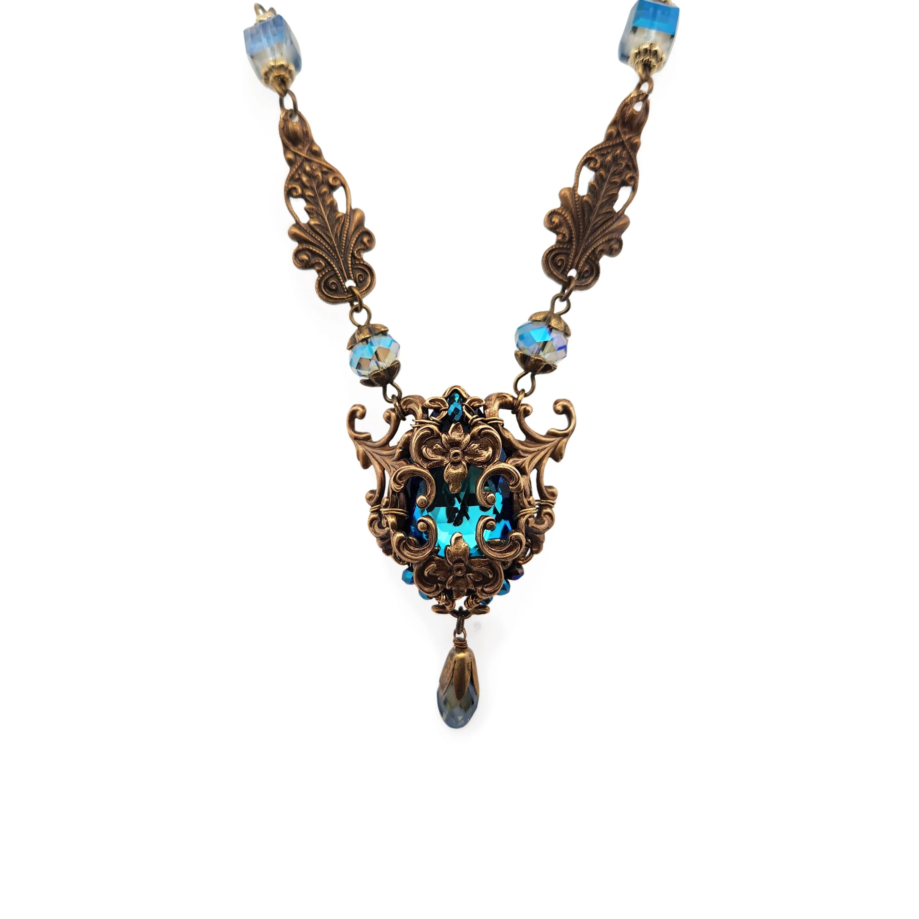 Teal & Brass Antique Fairy Necklace - Image 2