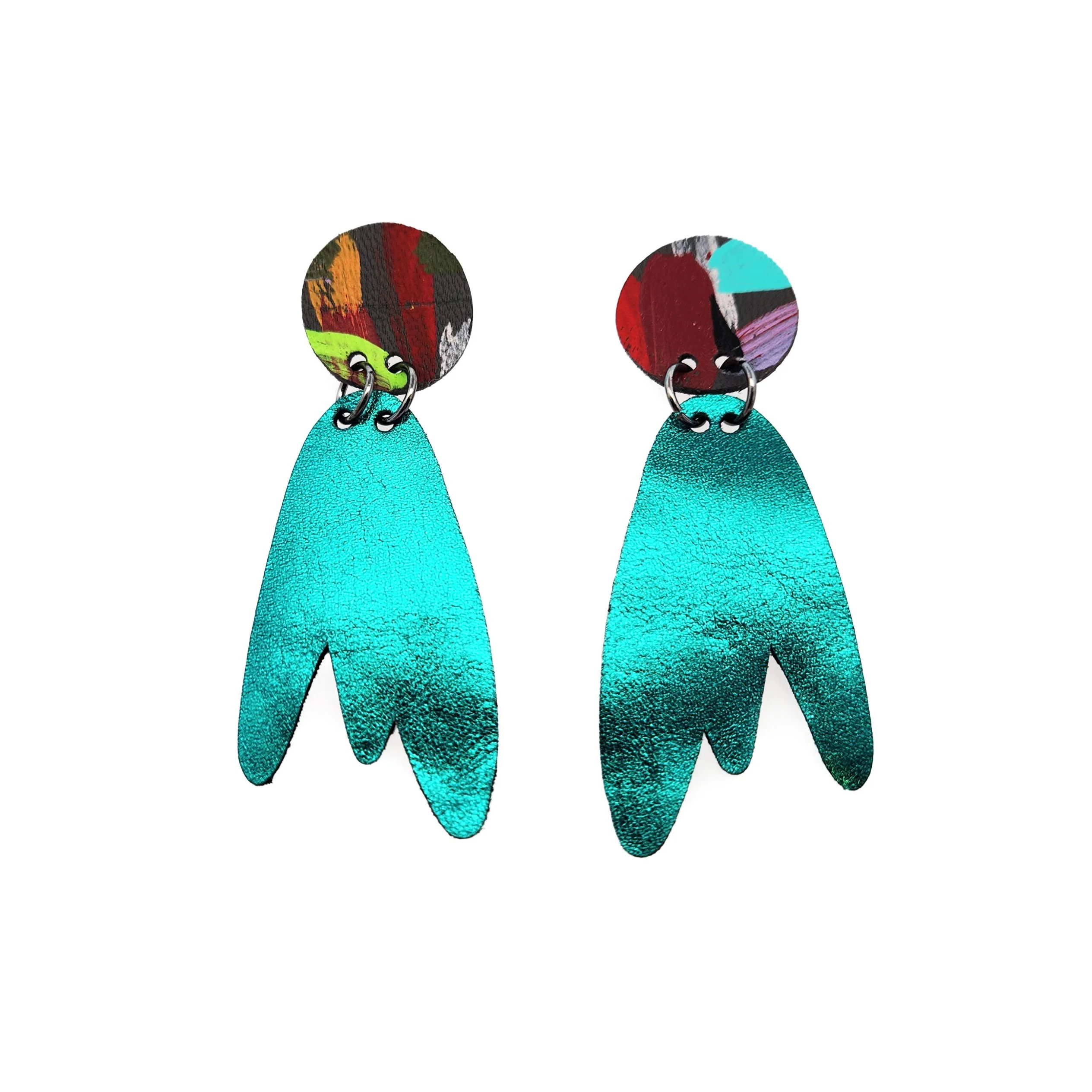 Teal Leather Earrings - Image 2