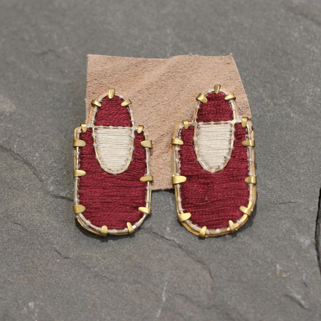 Textile Fabric Abstract Red Earrings - Image 2