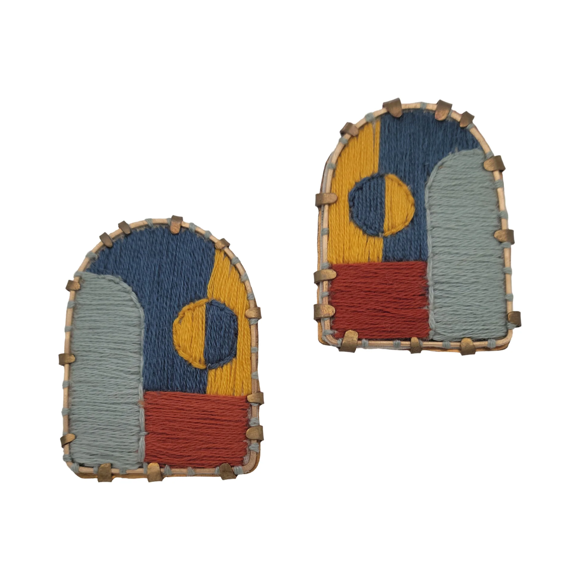 Textile Fabric Blue, Yellow, Red Arch Earrings - Image 2