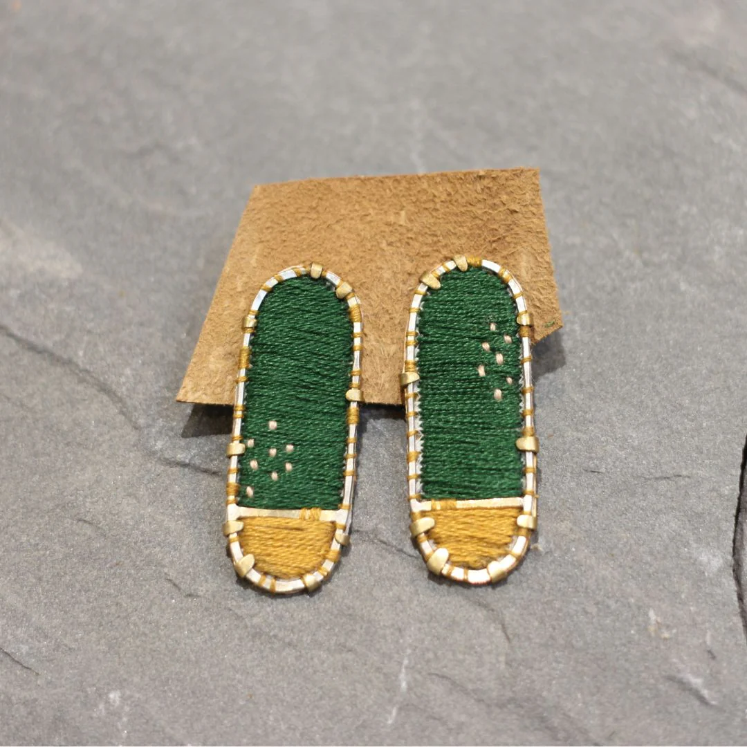 Textile Fabric Oval Green Earrings - Image 2