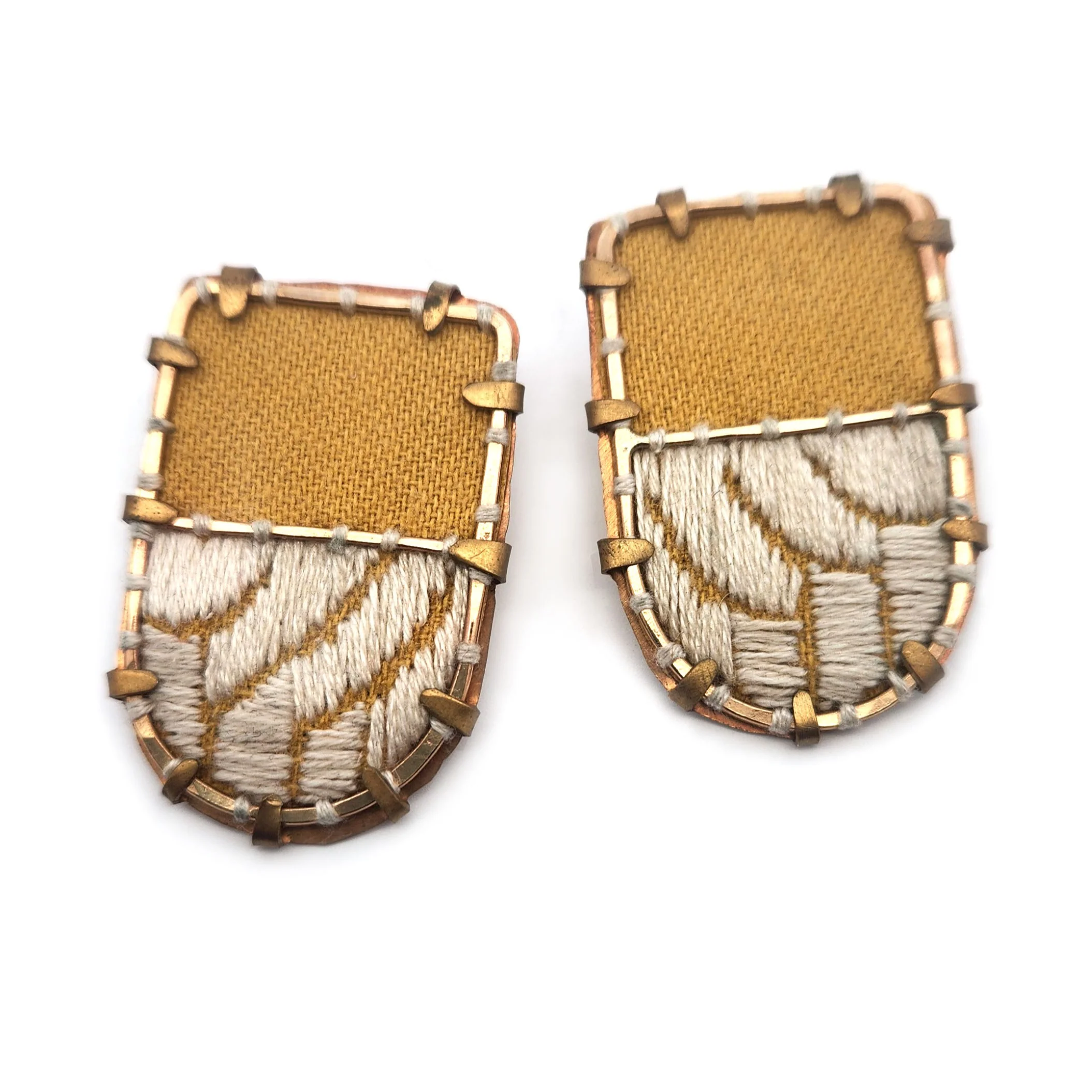 Textile Fabric White & Yellow Earrings - Image 2