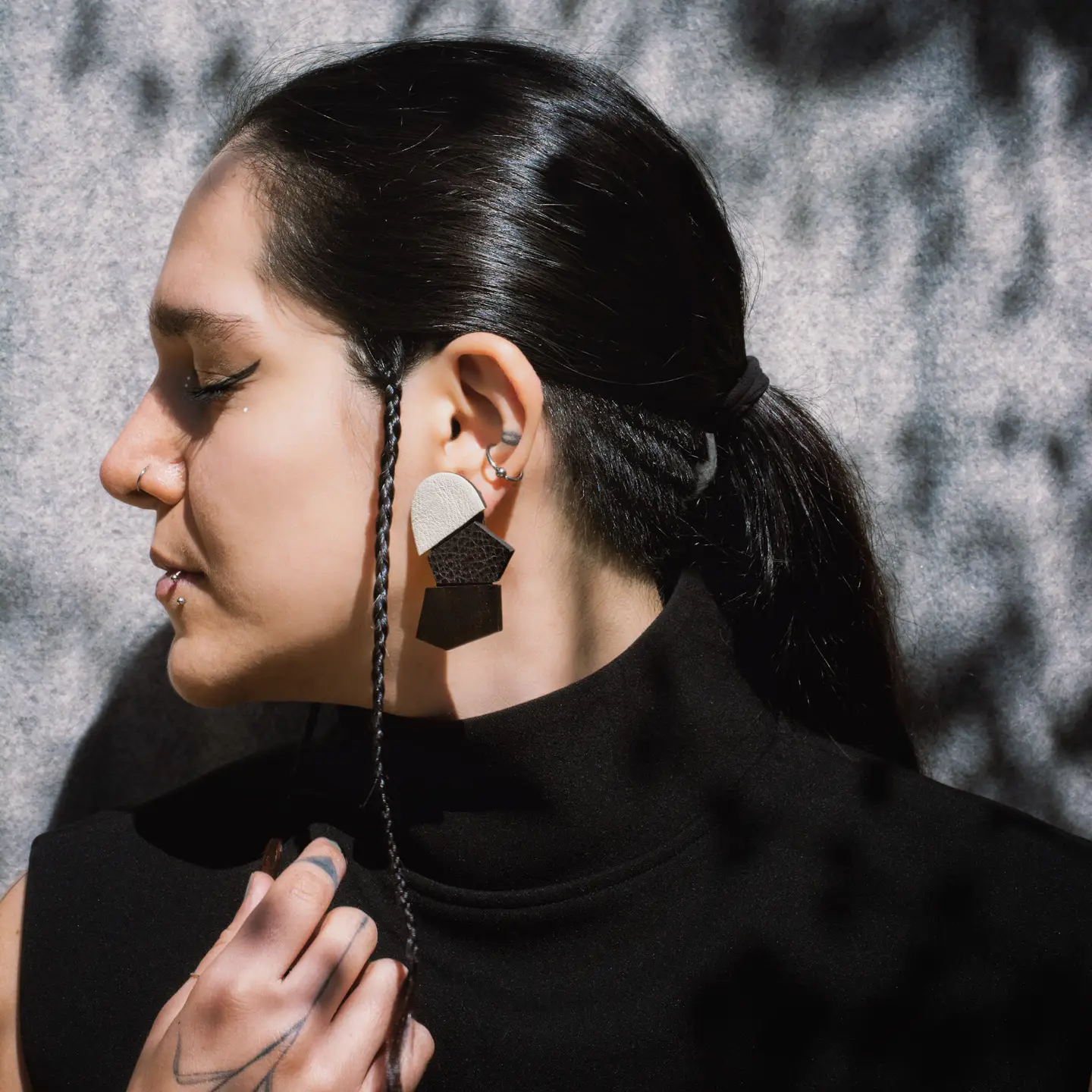 Texture Fusion Leather Stud Earrings - Image 3