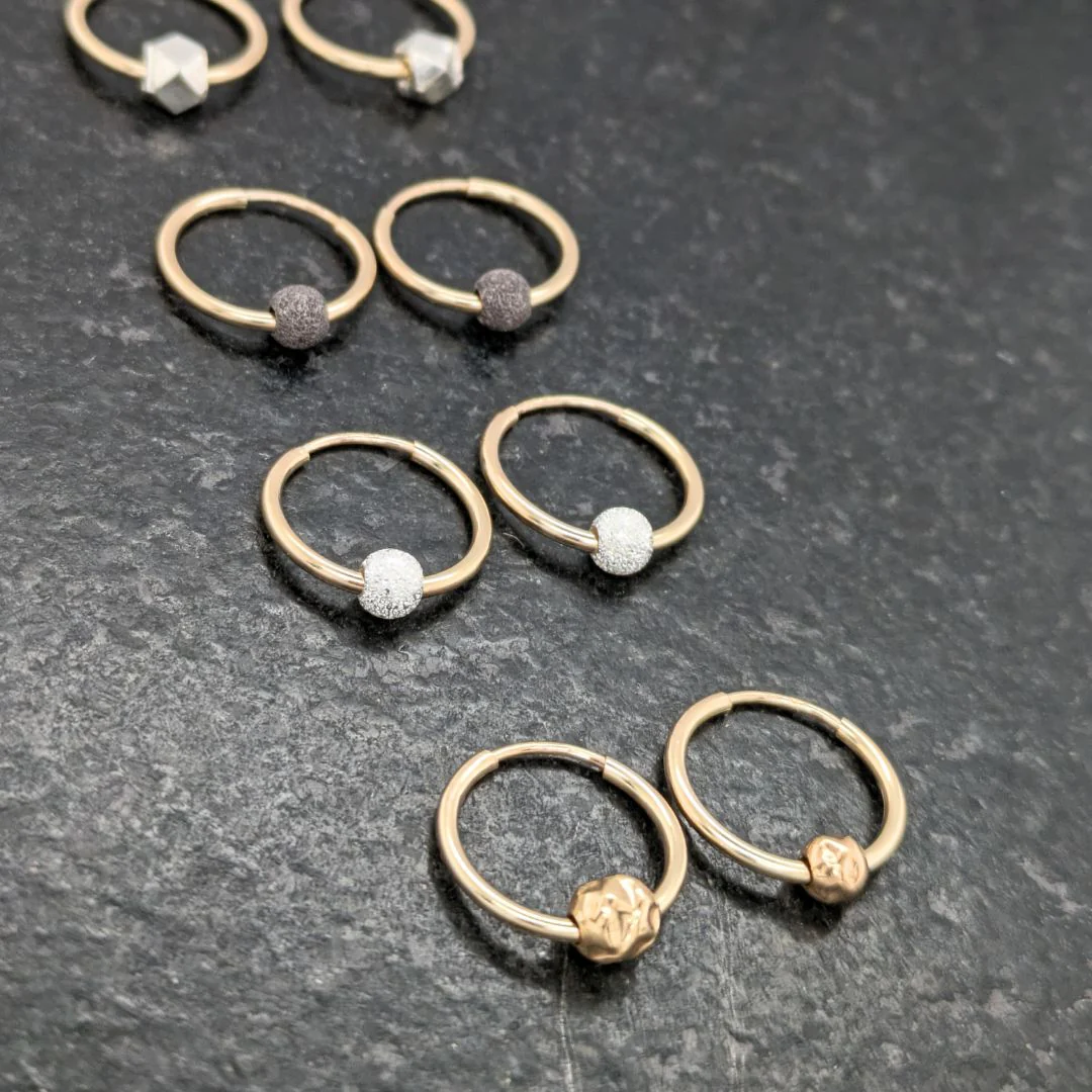 Textured bead & Mini Gold-pated Hoop Earrings - Image 2