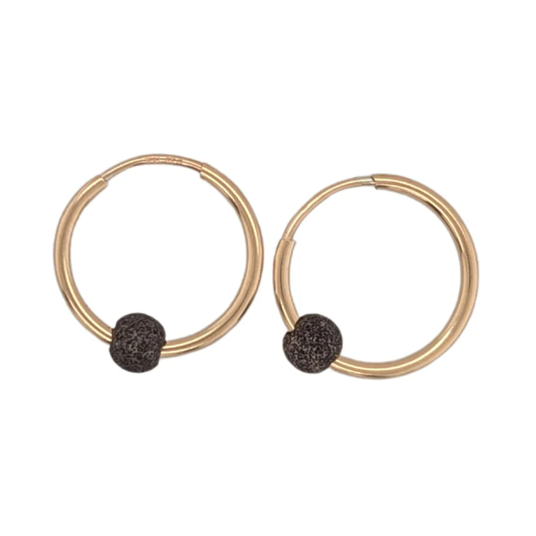 Textured bead & Mini Gold-pated Hoop Earrings - Image 3