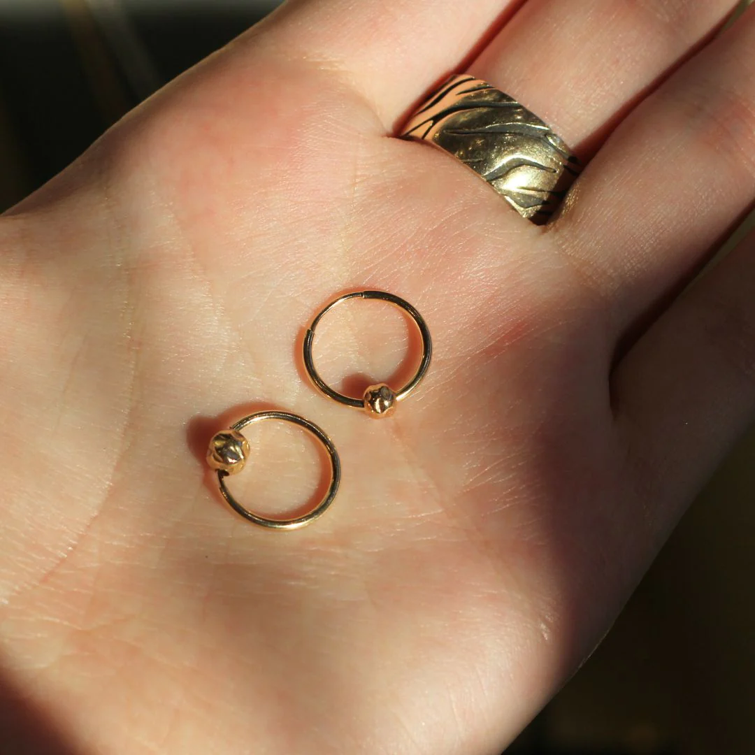 Textured bead & Mini Gold-pated Hoop Earrings - Image 7