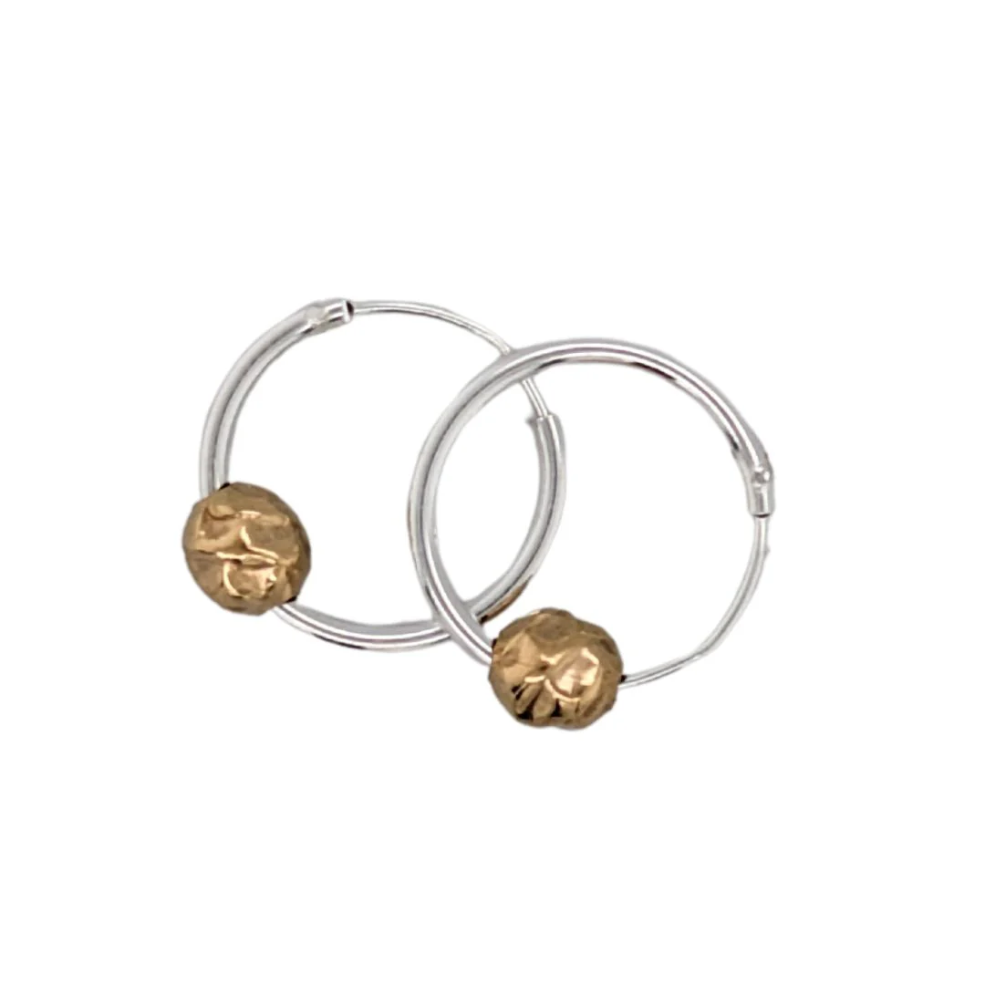 Textured bead & Mini Silver Hoop Earrings - Image 3
