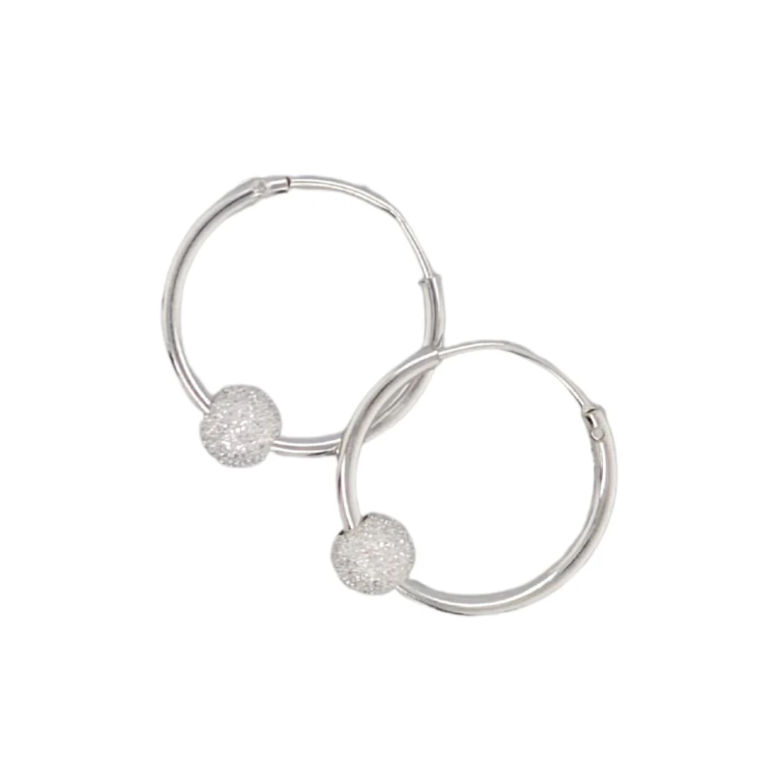 Textured bead & Mini Silver Hoop Earrings - Image 4
