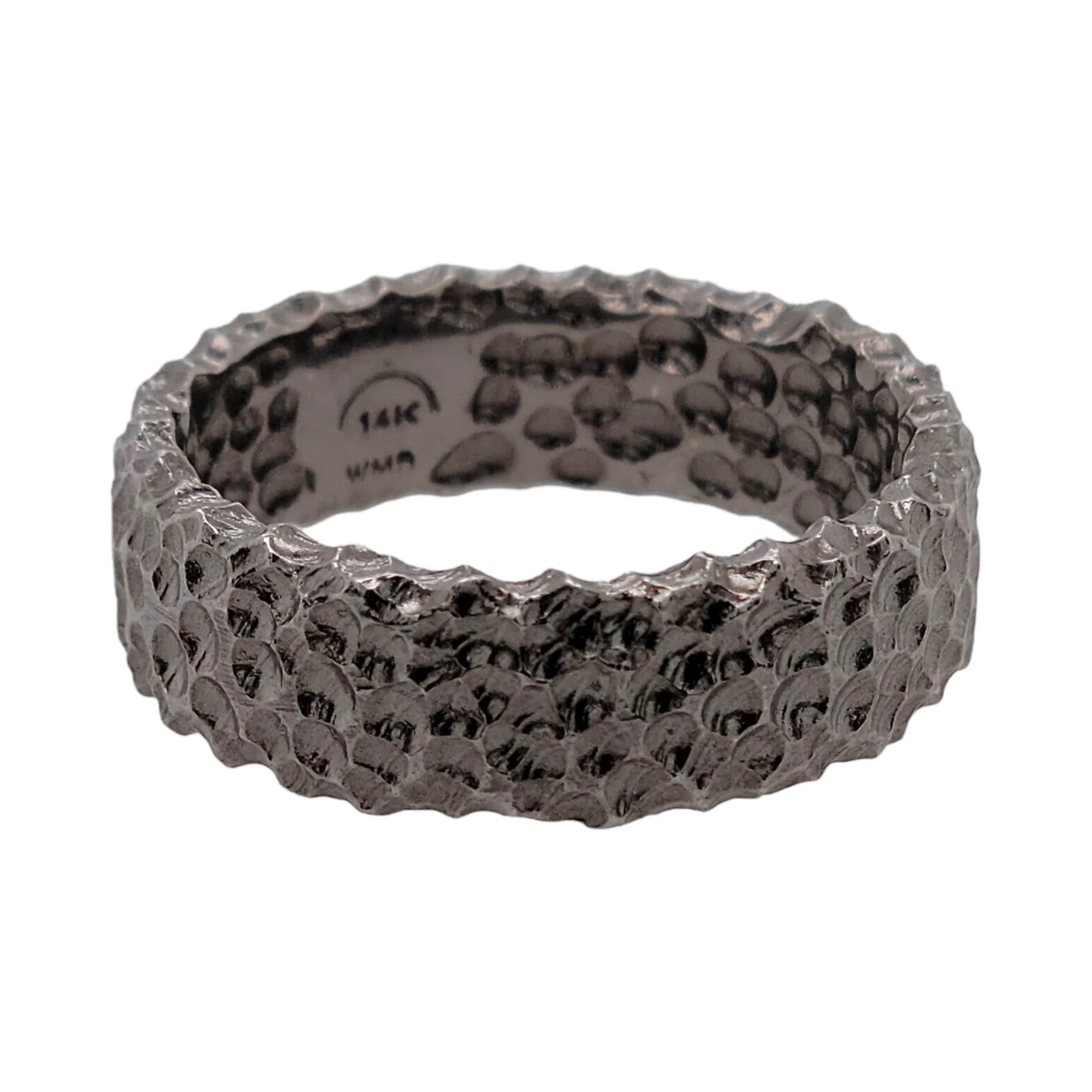 14K White Heavy Textured Black Rhodium Band - Image 3