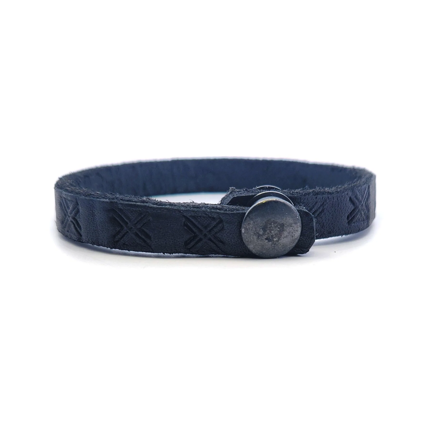 Thin Black X Leather Bracelet - Image 2