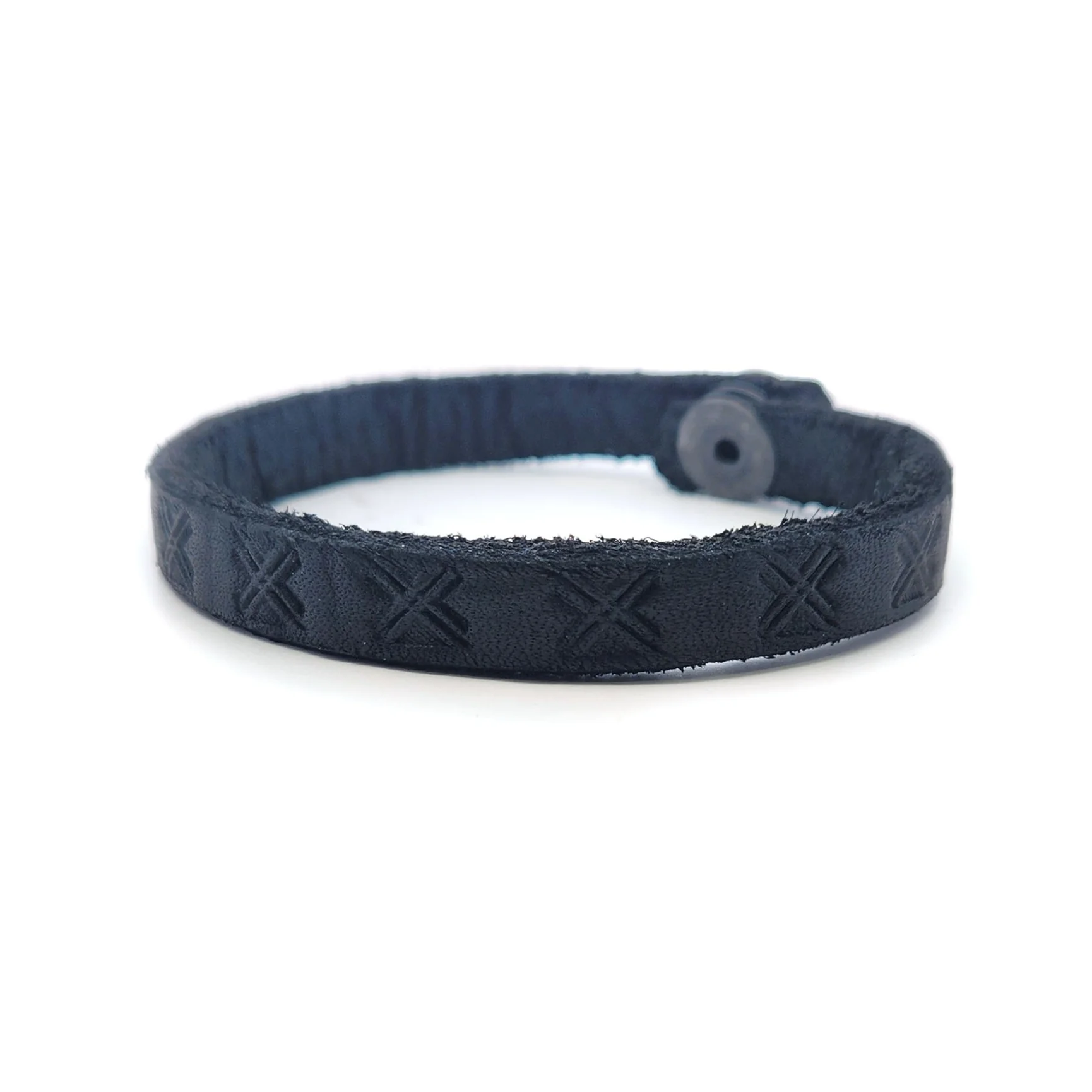 Thin Black X Leather Bracelet - Image 3