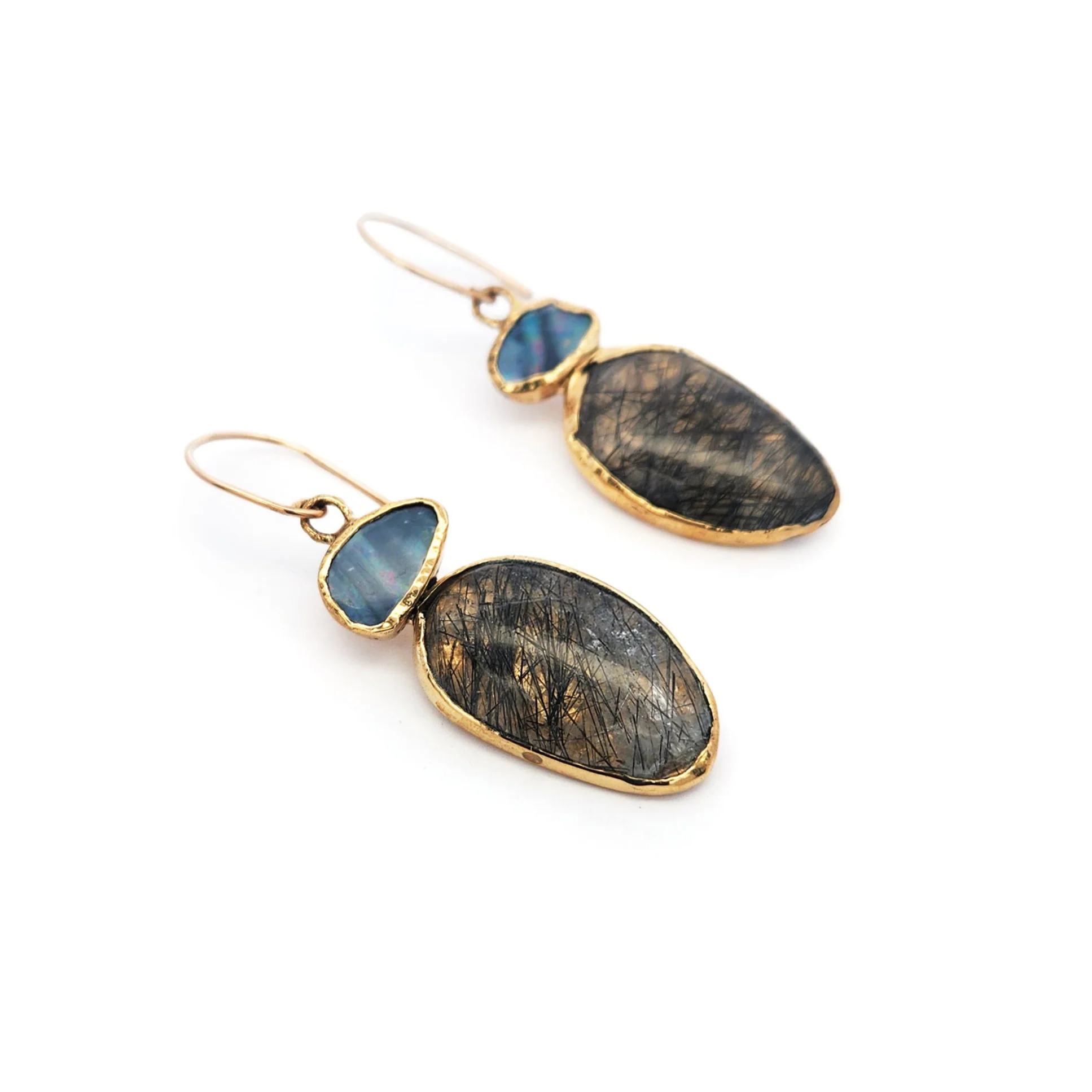 Tourmalated Quartz & Australian Opal Drop Earrings - Image 3