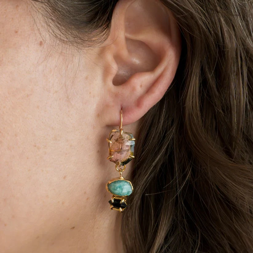 Tourmalated Quartz & Opal Drop Earrings - Image 2