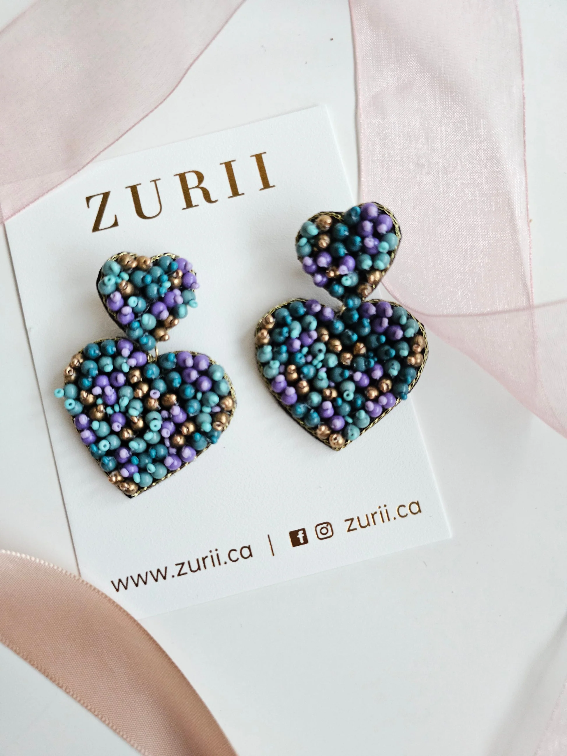 Turkish Heart Earrings - Hand Embroidered - Image 2