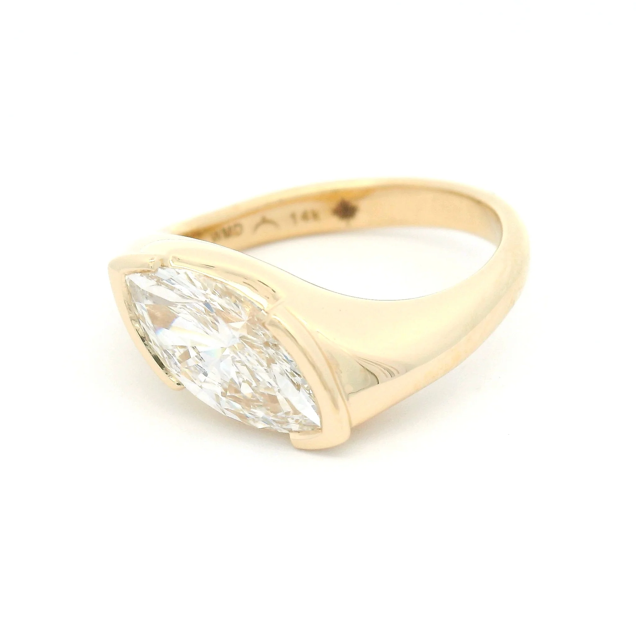 14k Yellow Half Bezel-Set Solitaire with 1.58ct Lab-Grown Marquise Diamond - Image 2