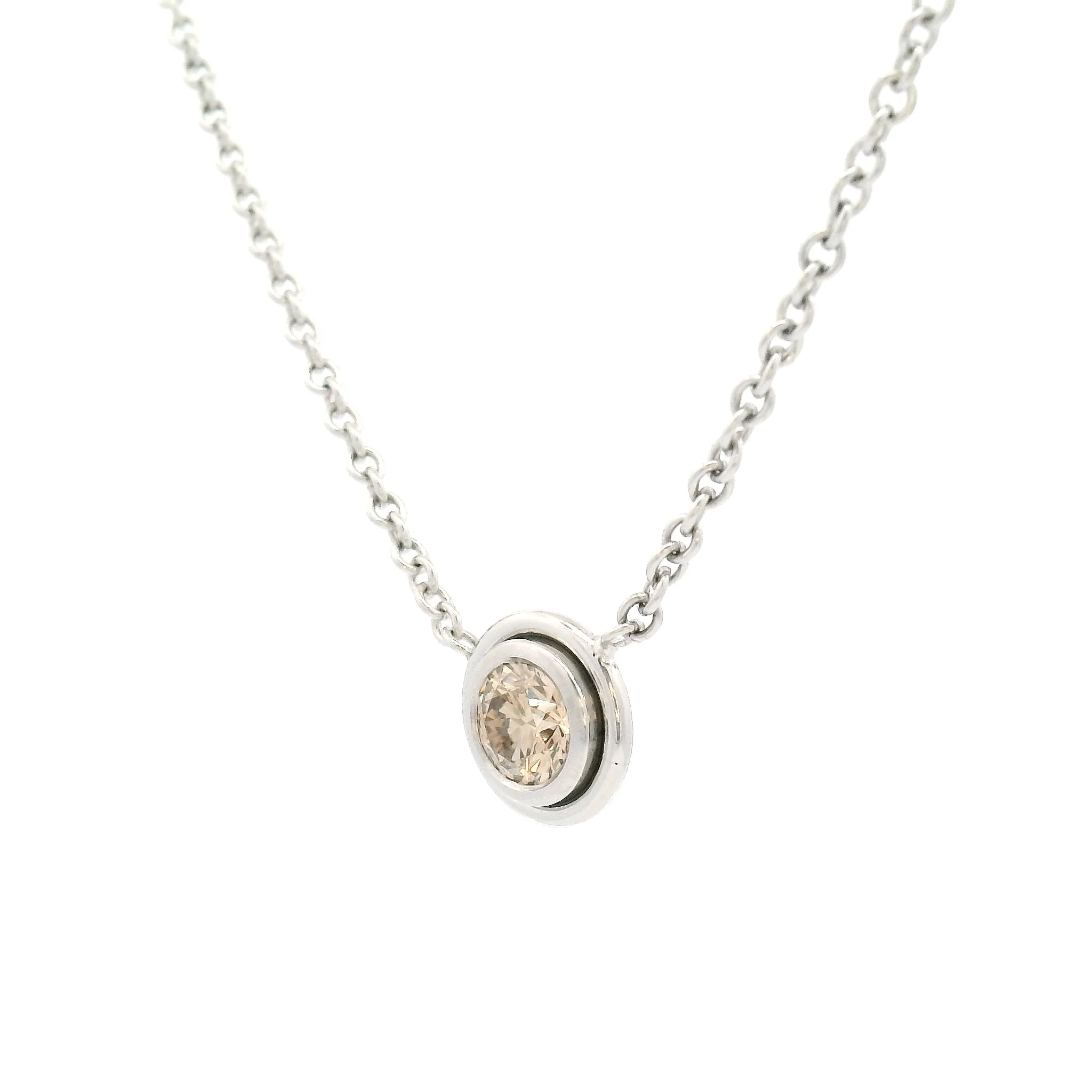 Platinum Necklace with Bezel-Set Natural 0.43ct Champagne Diamond - Image 2