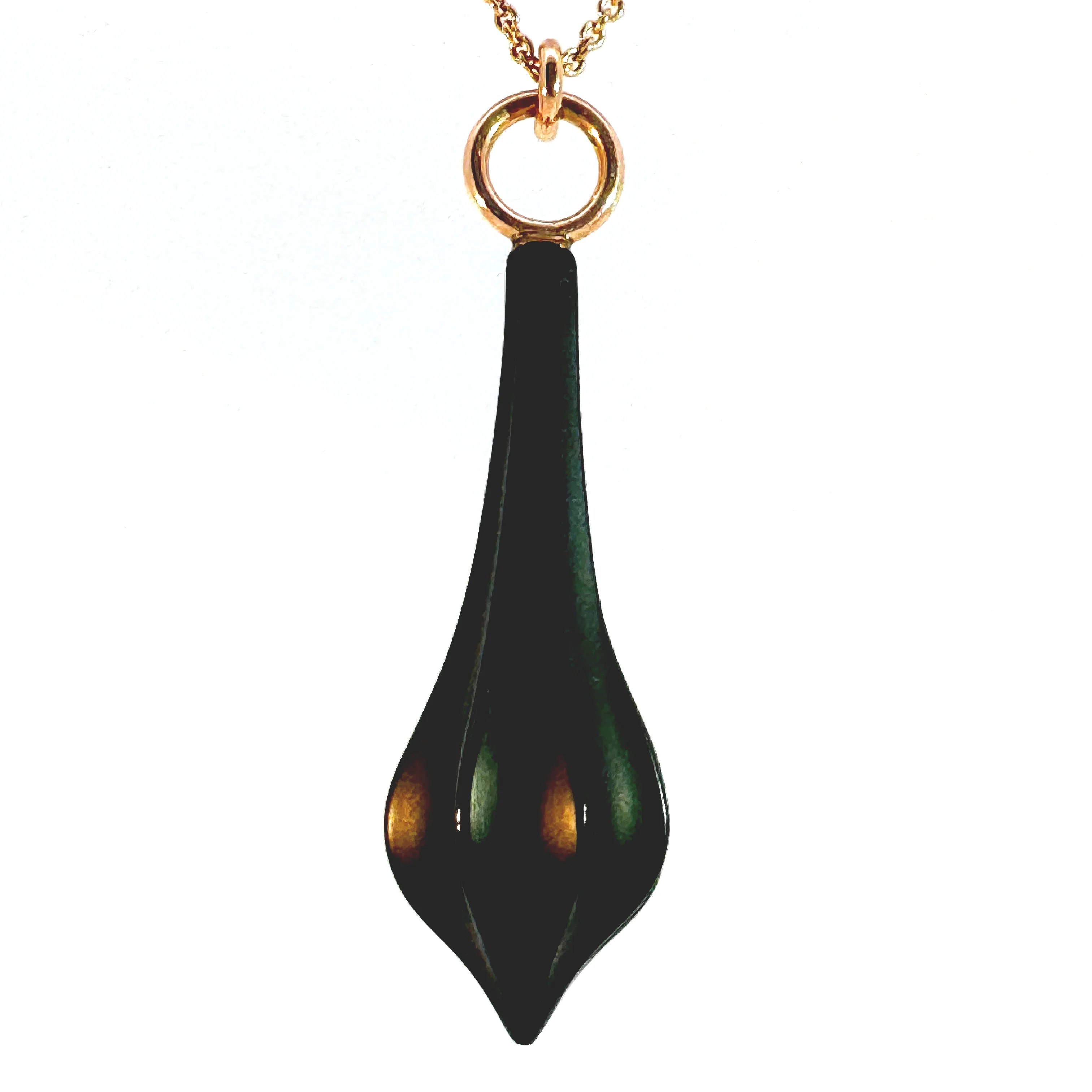 14k Rose Gold Pendant and Chain with Fluted Carved Onyx - Image 5