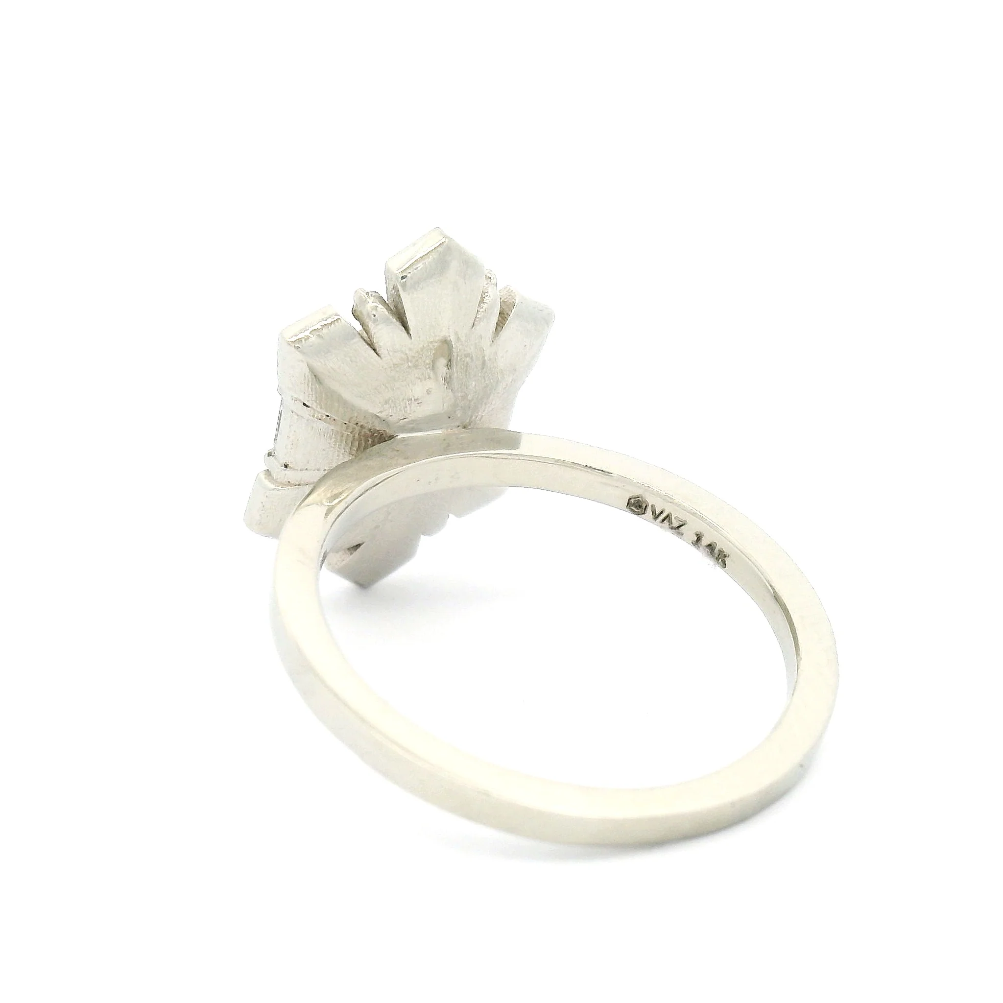 14k White Ring with 0.87ct Rose-Cut Diamond, Accent Citrines and Diamond Baguettes - Image 3