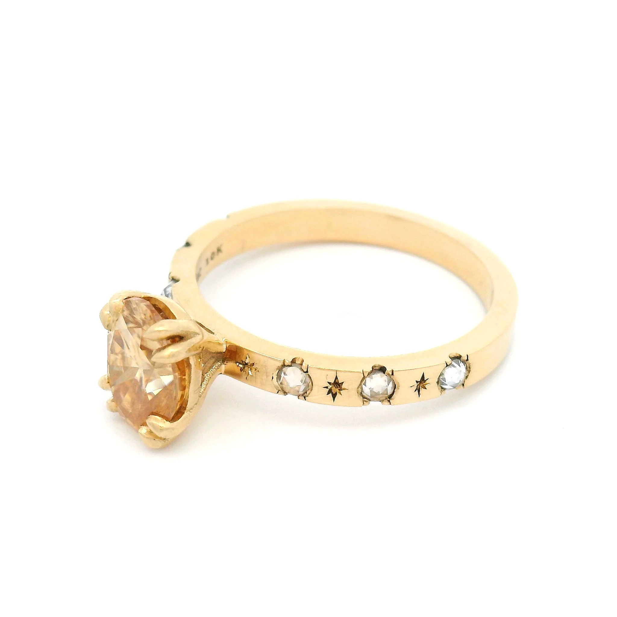 10k Yellow Engagement Ring with 1.35ct Golden Moissanite and Accent Rose-Cut Moissanites - Image 3