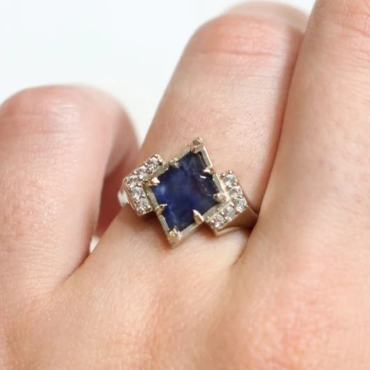 14k White Engagement Ring with 1.85ct Blue Sapphire and Accent Diamonds - Image 4