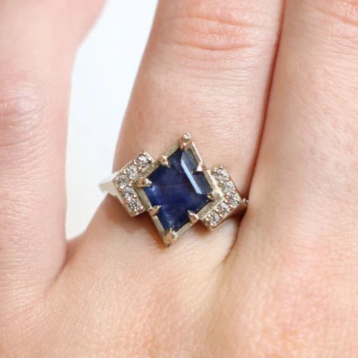 14k White Engagement Ring with 1.85ct Blue Sapphire and Accent Diamonds - Image 6
