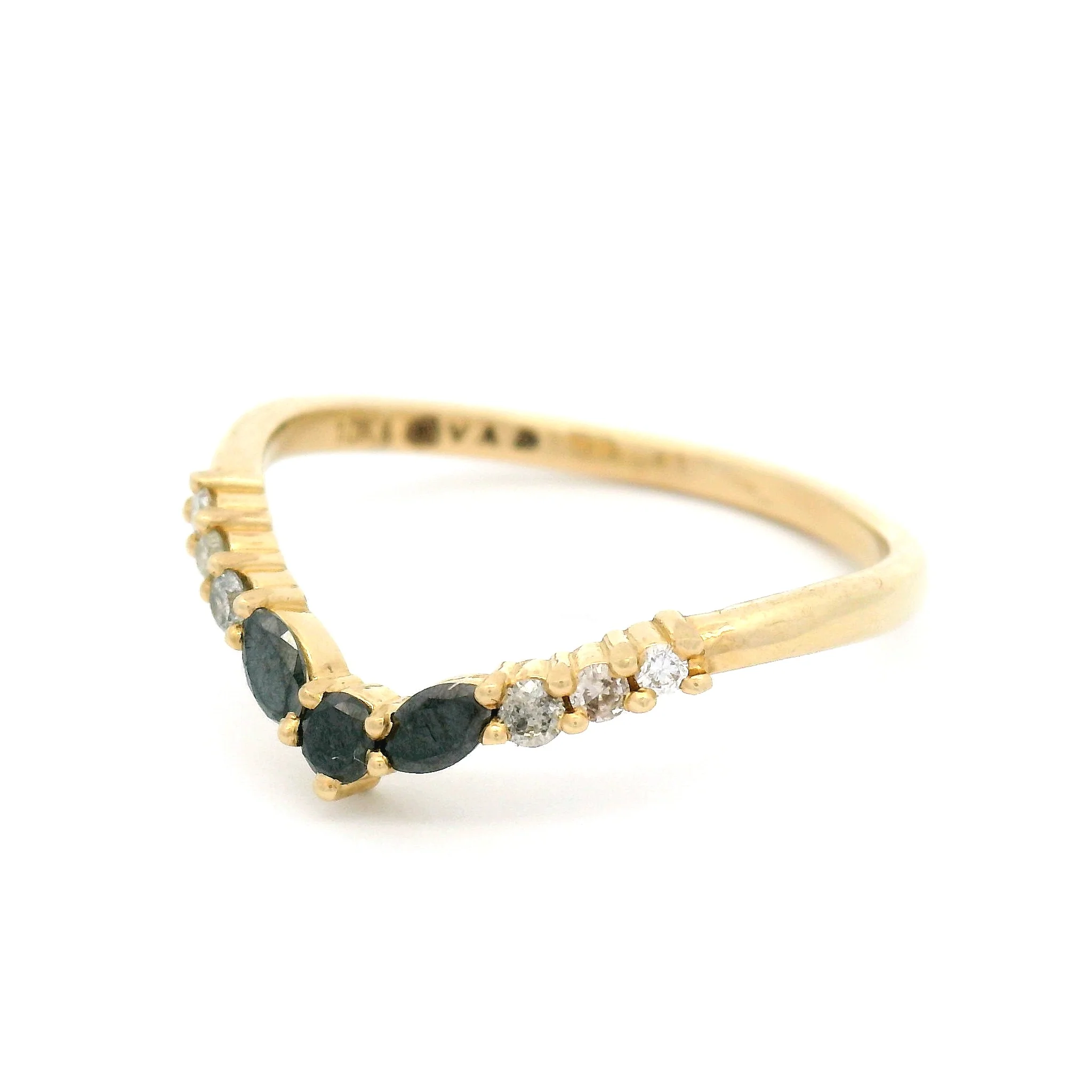 10k Yellow Contour Ombre Band with Diamonds and Two Marquise Spinels - Image 2