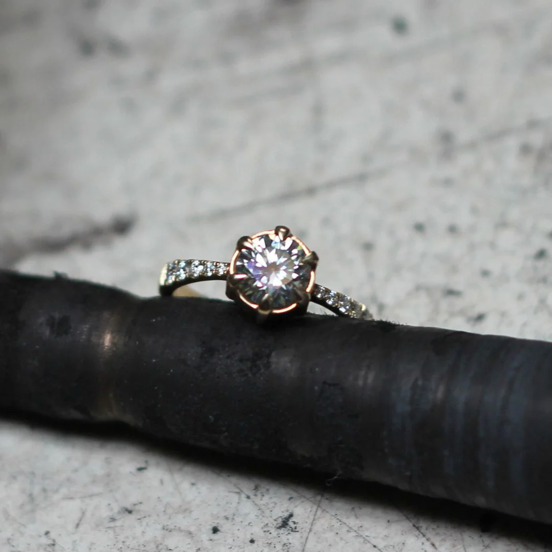 Catelyn - 10k Yellow Engagement Ring with 1.05ct Grey Moissanite and Accent Moissanite - Image 4