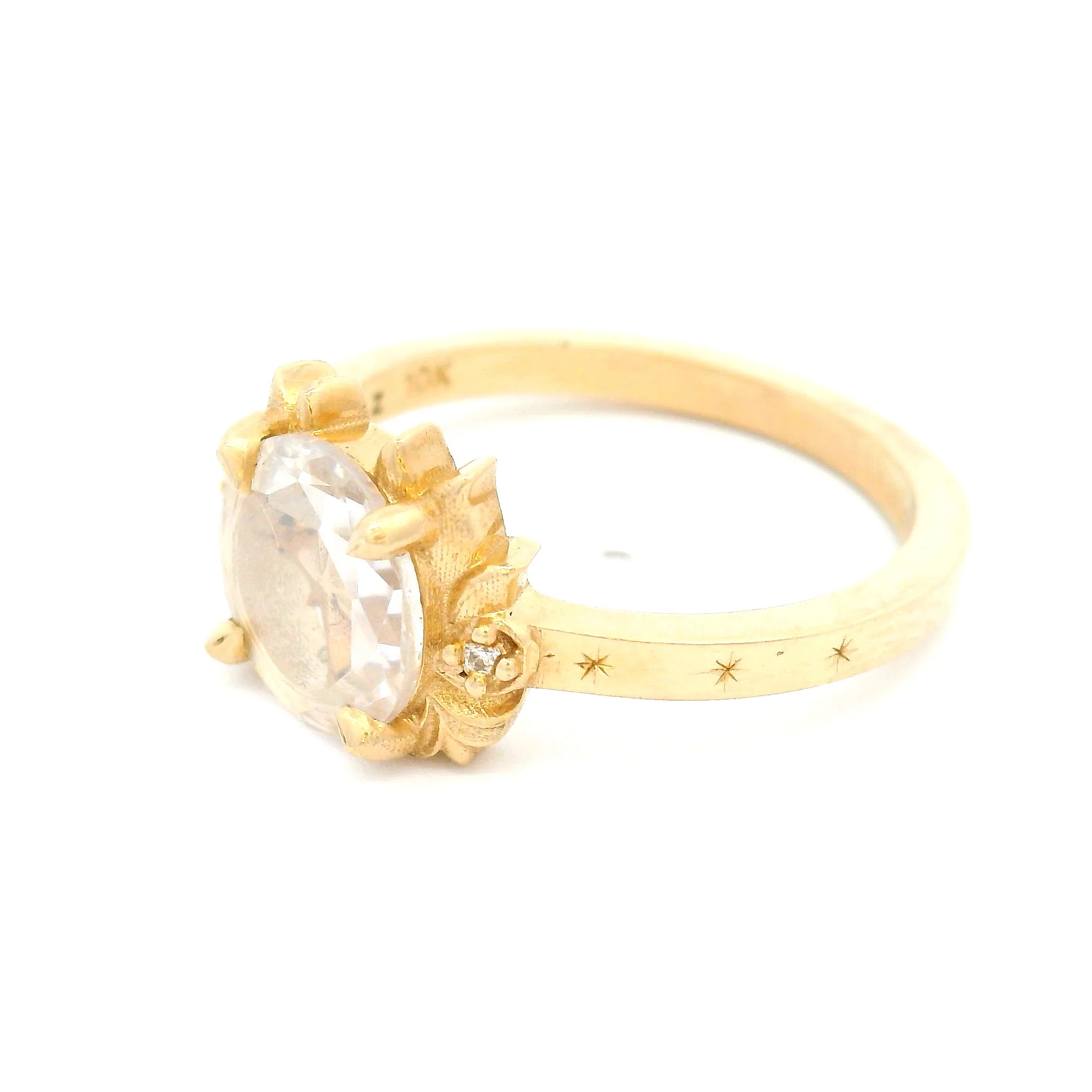10k Yellow Ring with 0.50ct Portrait-Cut Moissanite and Accent Moissanites - Image 3