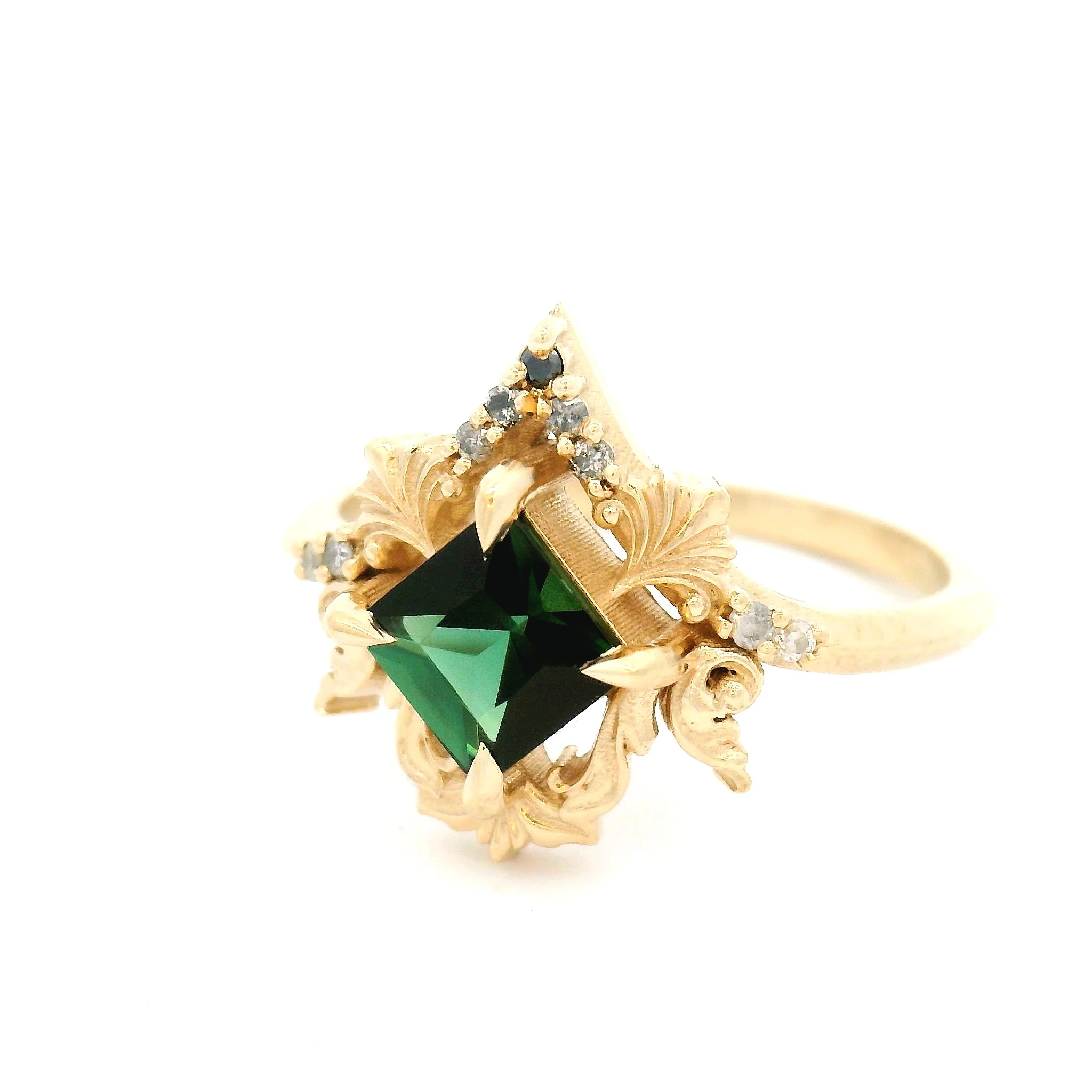 10k Yellow Ring with 0.60ct Green Tourmaline and Accent Diamonds - Image 2