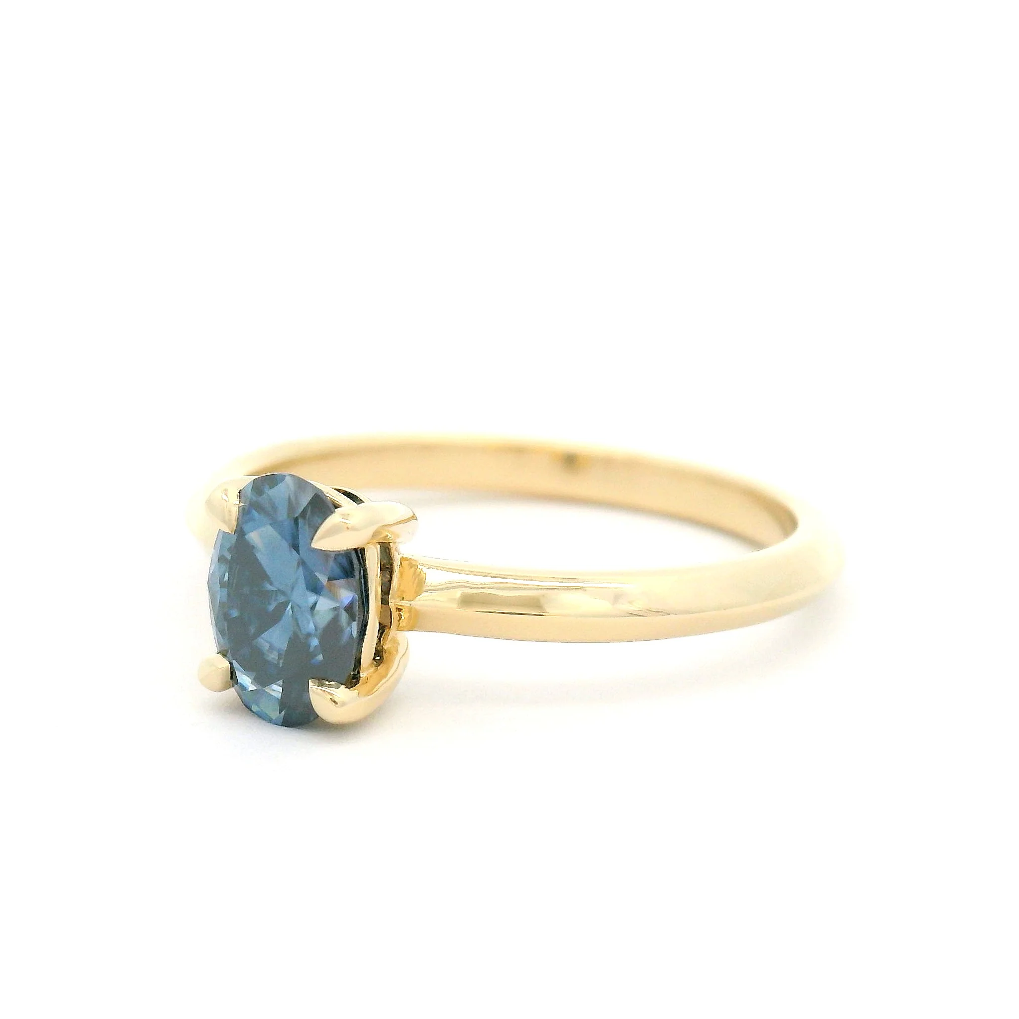 10k Yellow Solitaire with 0.82ct Oval-Cut Blue Moissanite - Image 2