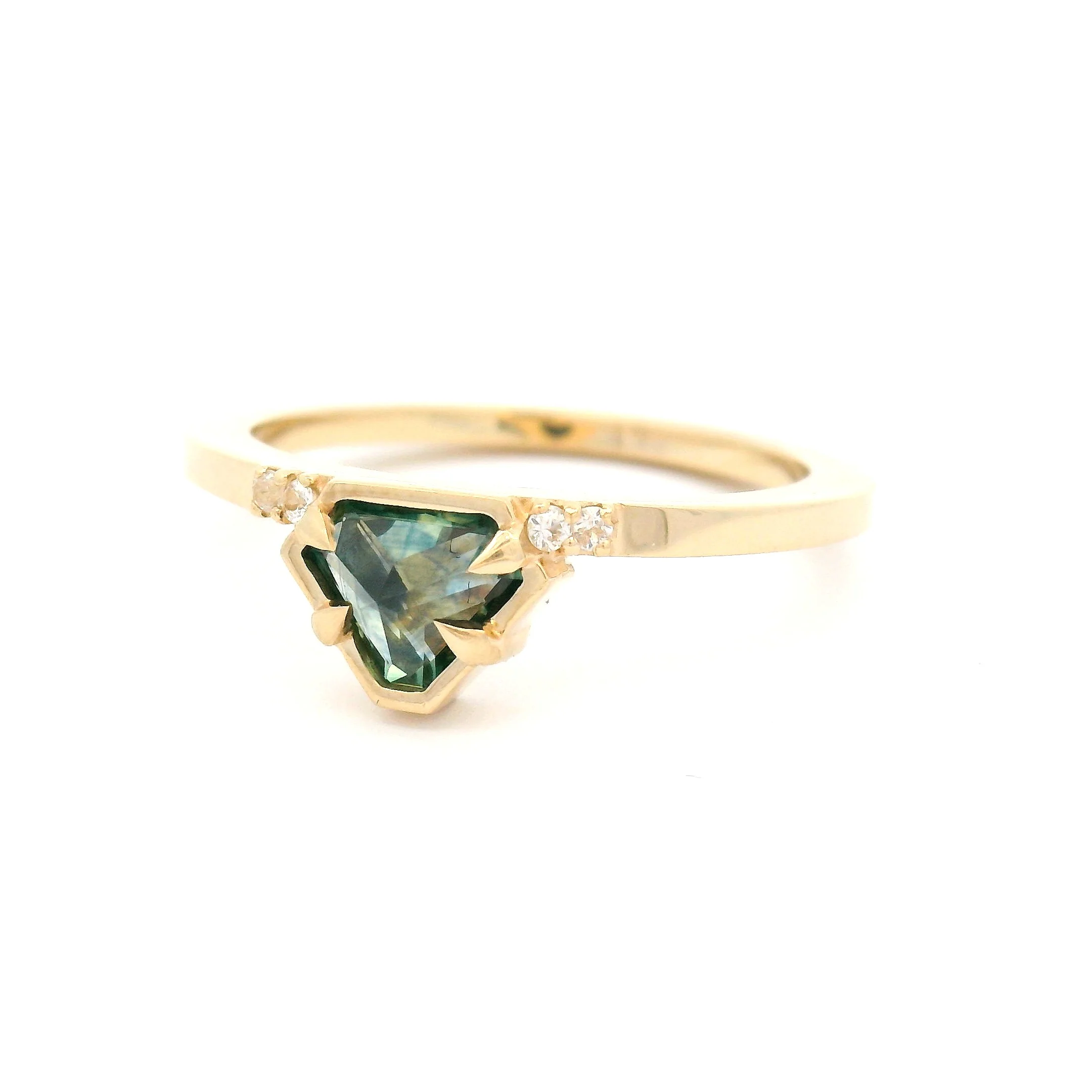10k Yellow Ring with 0.68ct Rose-Cut Montana Sapphire and Accent Diamonds - Image 2